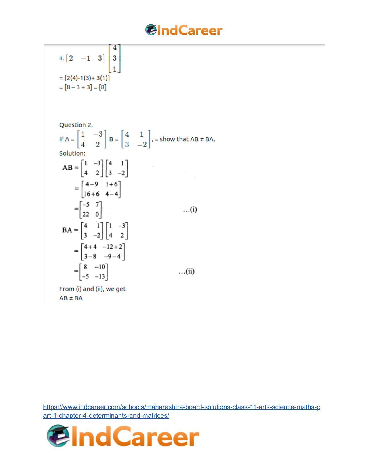 Maharashtra Board Solutions Class 11-Arts & Science Maths (Part 1): Chapter 4- Determinants and Matrices - Page 69