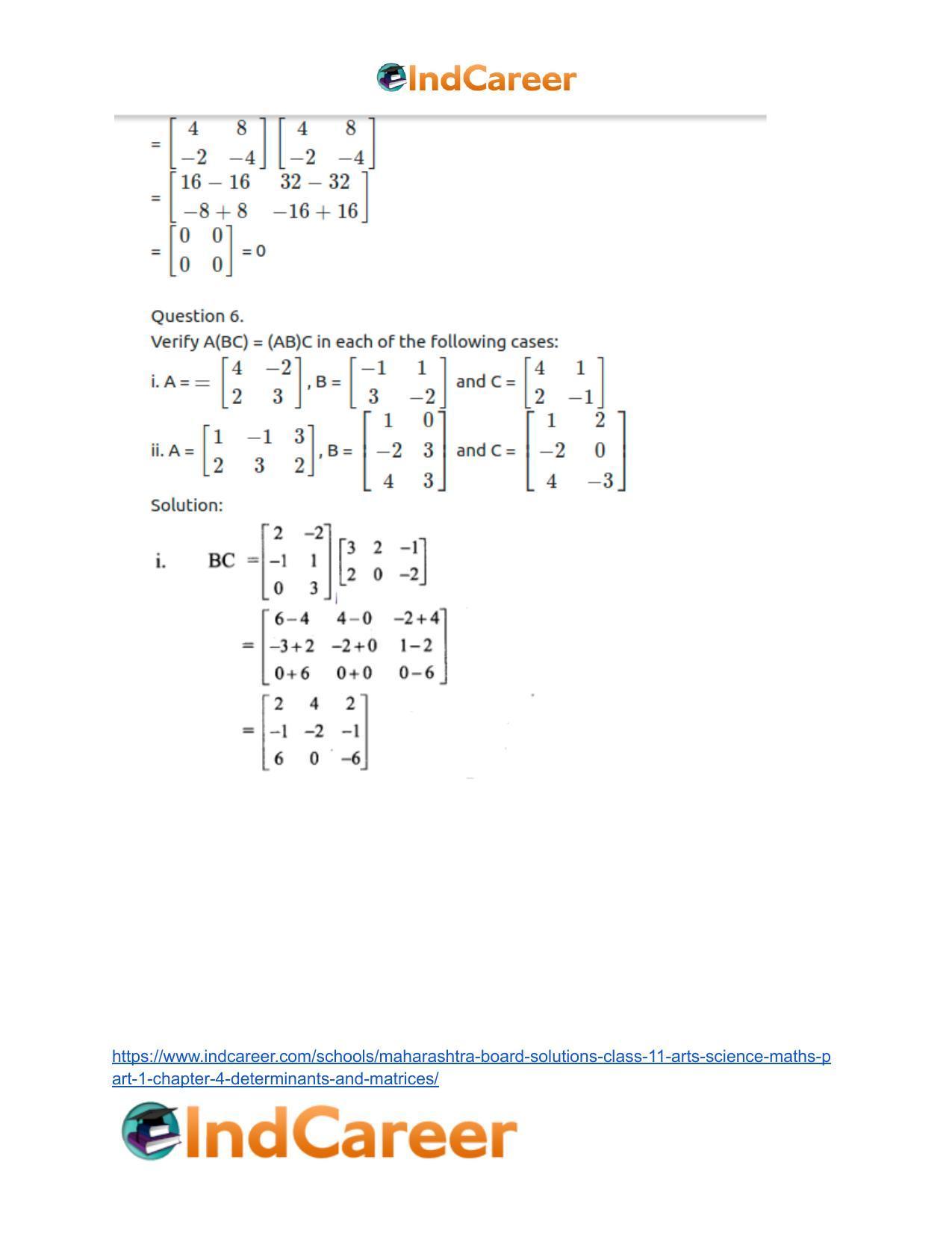 Maharashtra Board Solutions Class 11-Arts & Science Maths (Part 1): Chapter 4- Determinants and Matrices - Page 73