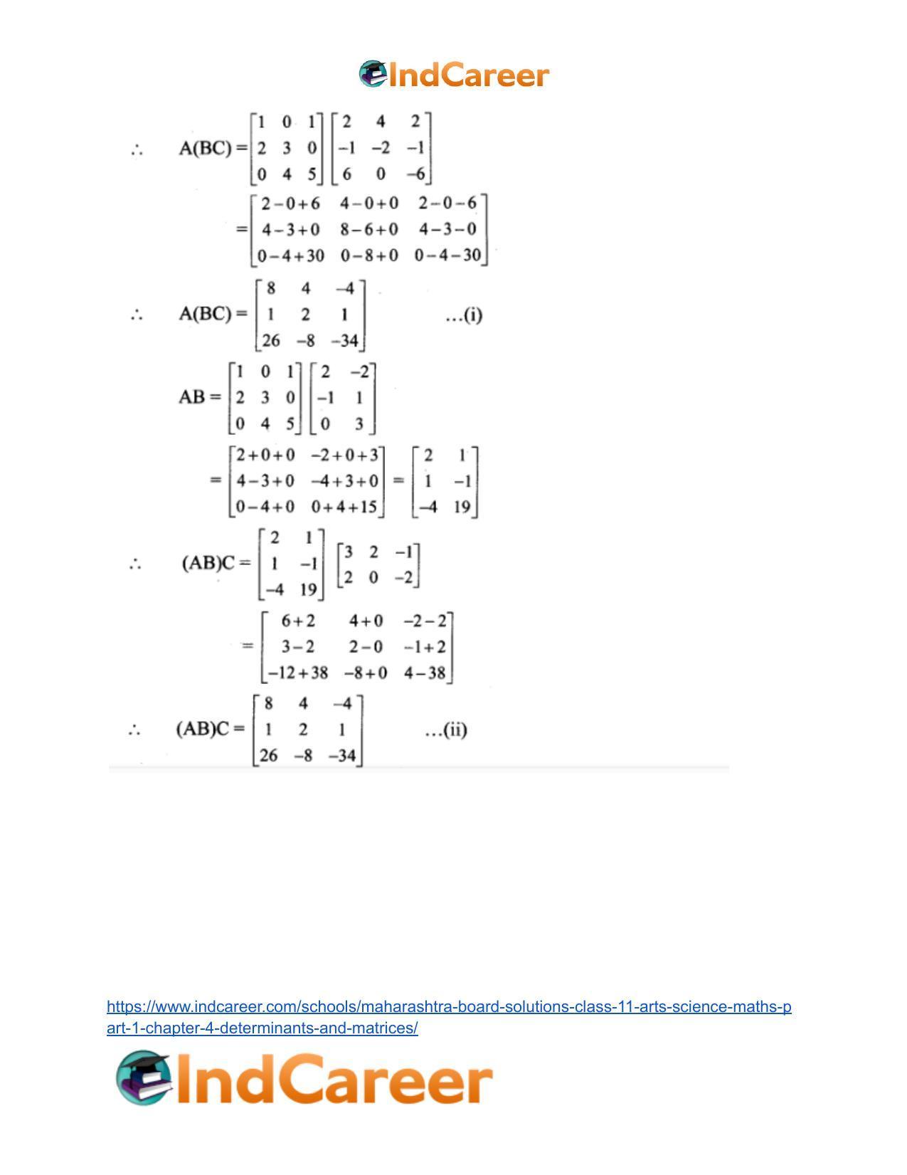 Maharashtra Board Solutions Class 11-Arts & Science Maths (Part 1): Chapter 4- Determinants and Matrices - Page 74