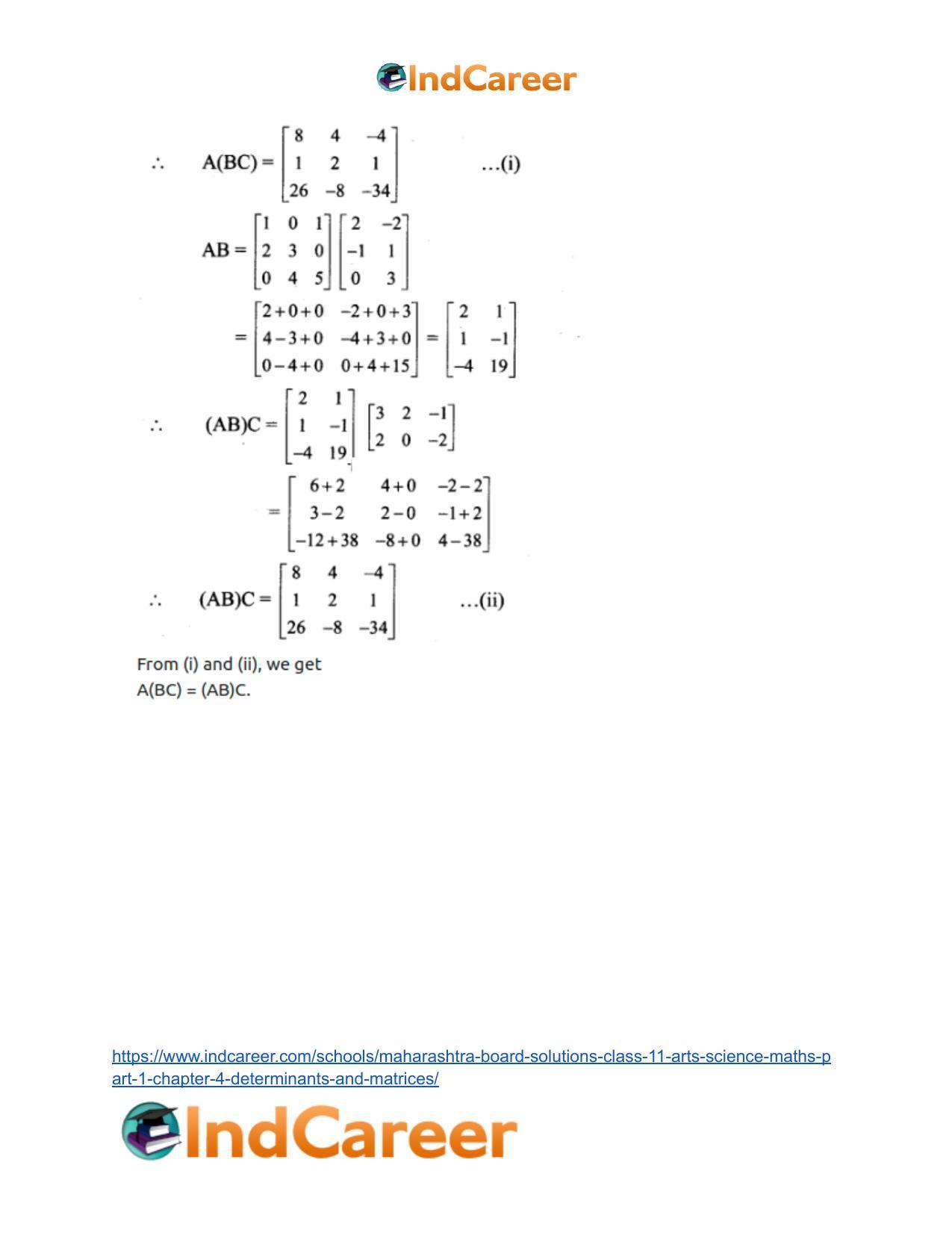 Maharashtra Board Solutions Class 11-Arts & Science Maths (Part 1): Chapter 4- Determinants and Matrices - Page 75