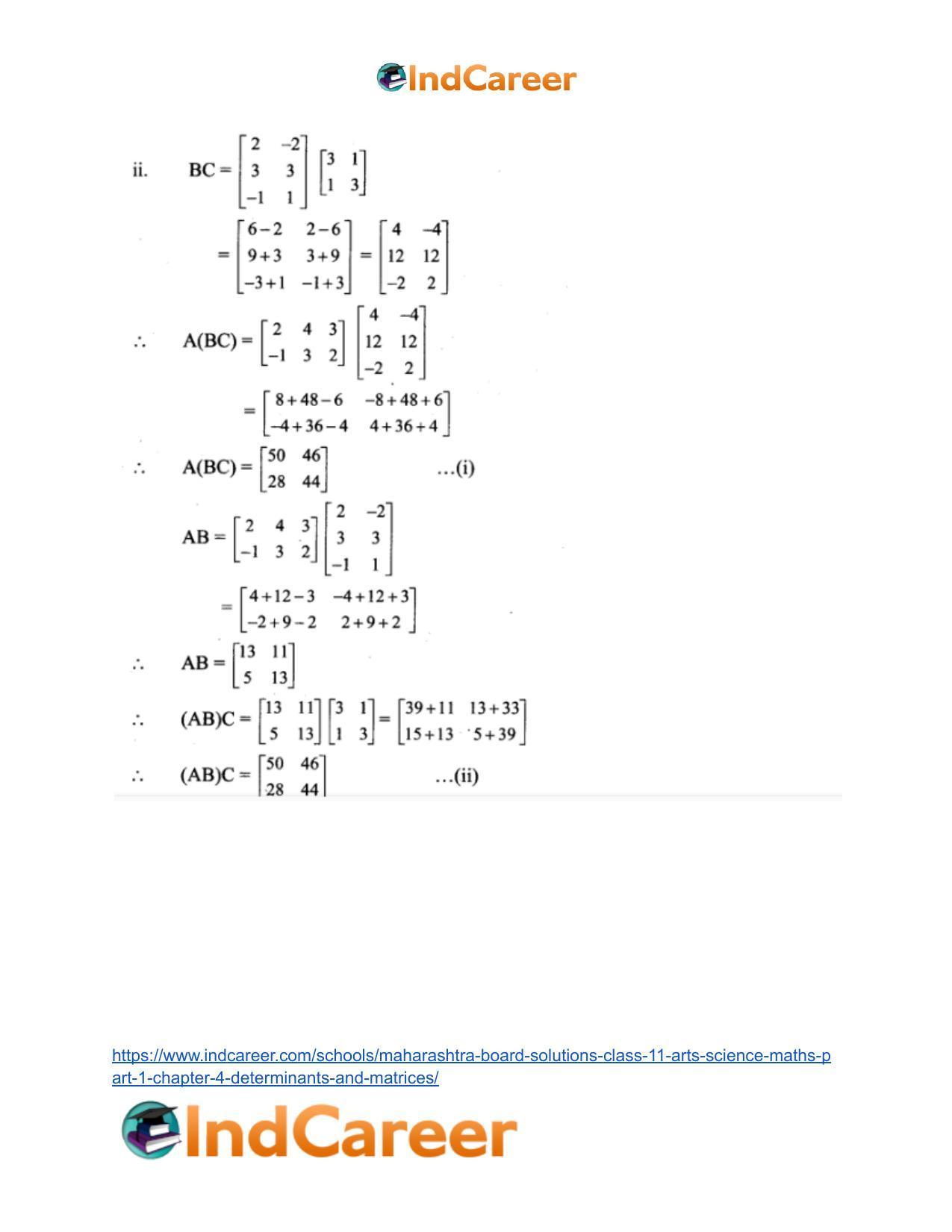 Maharashtra Board Solutions Class 11-Arts & Science Maths (Part 1): Chapter 4- Determinants and Matrices - Page 76