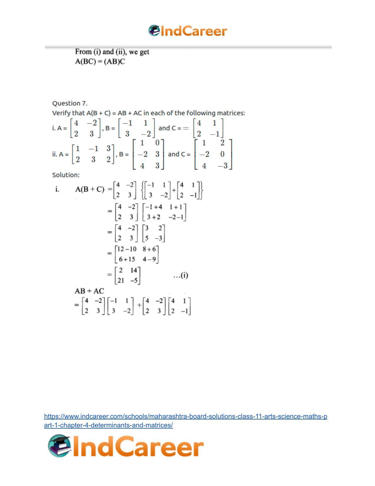 Maharashtra Board Solutions Class 11-Arts & Science Maths (Part 1): Chapter 4- Determinants and Matrices - Page 77
