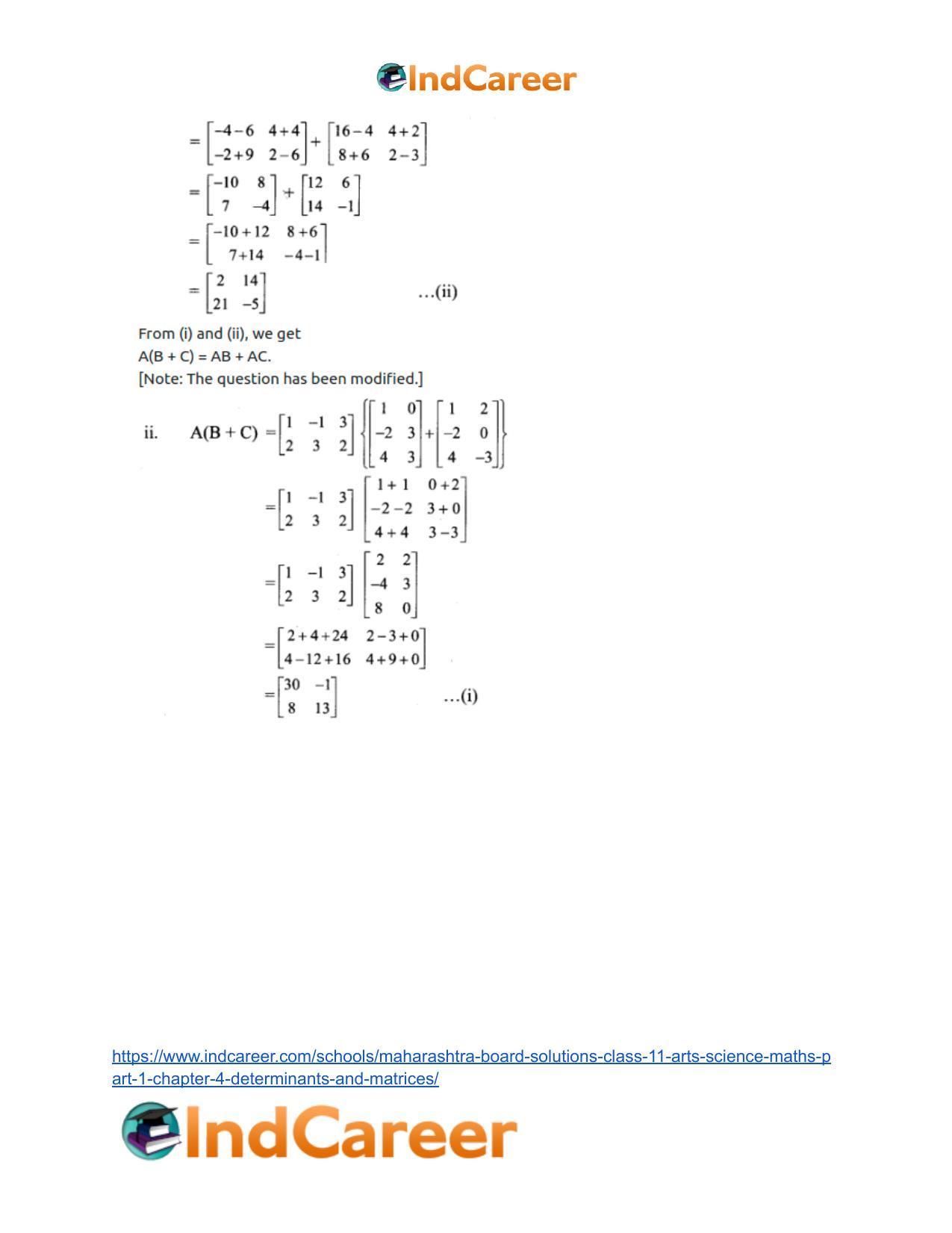 Maharashtra Board Solutions Class 11-Arts & Science Maths (Part 1): Chapter 4- Determinants and Matrices - Page 78