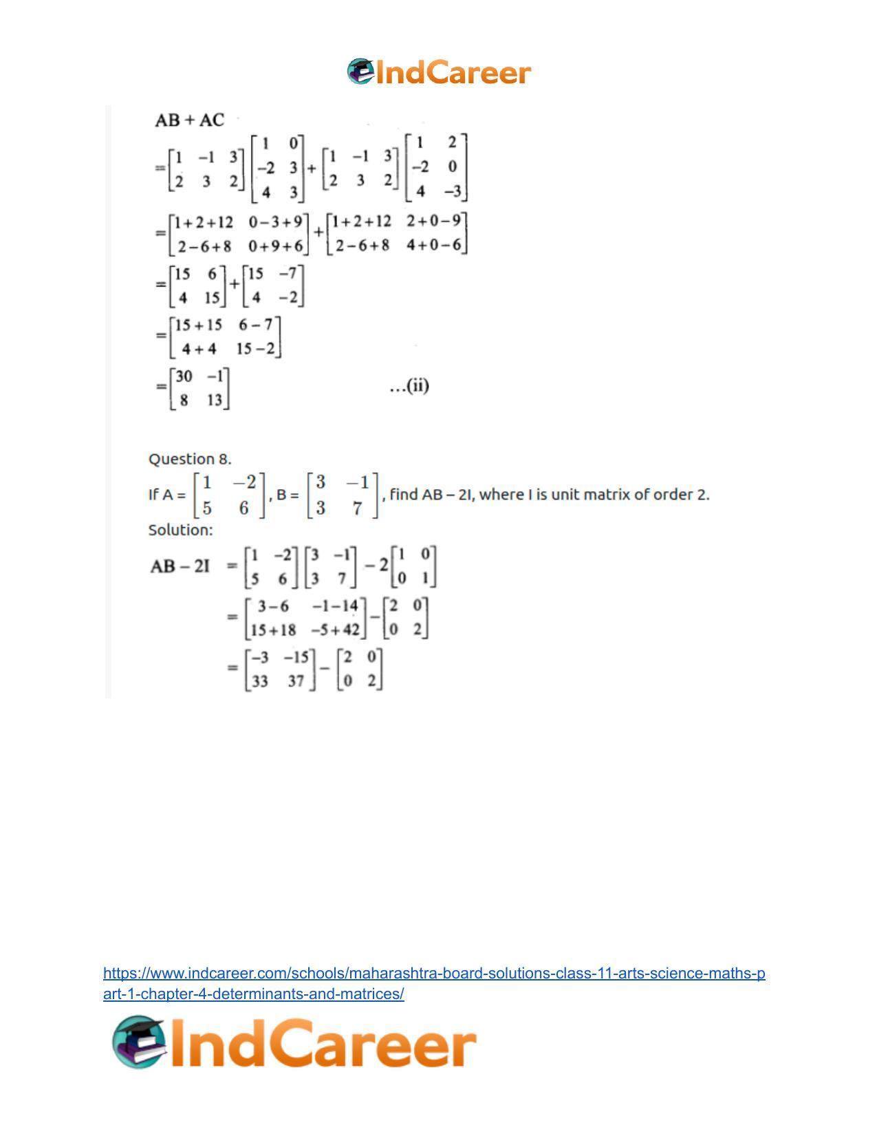 Maharashtra Board Solutions Class 11-Arts & Science Maths (Part 1): Chapter 4- Determinants and Matrices - Page 79