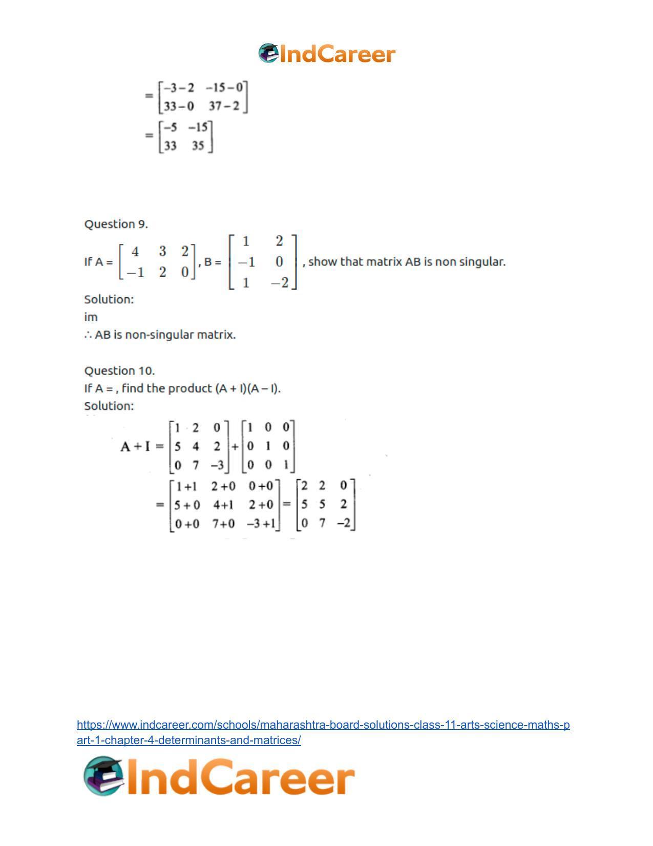 Maharashtra Board Solutions Class 11-Arts & Science Maths (Part 1): Chapter 4- Determinants and Matrices - Page 80