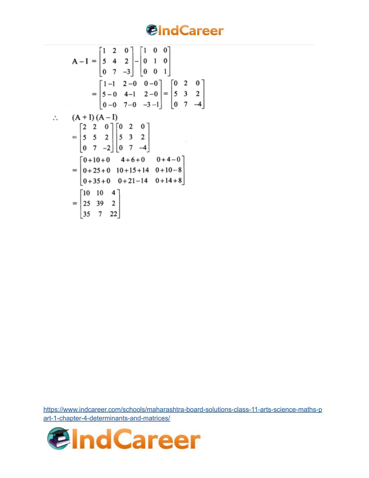 Maharashtra Board Solutions Class 11-Arts & Science Maths (Part 1): Chapter 4- Determinants and Matrices - Page 81