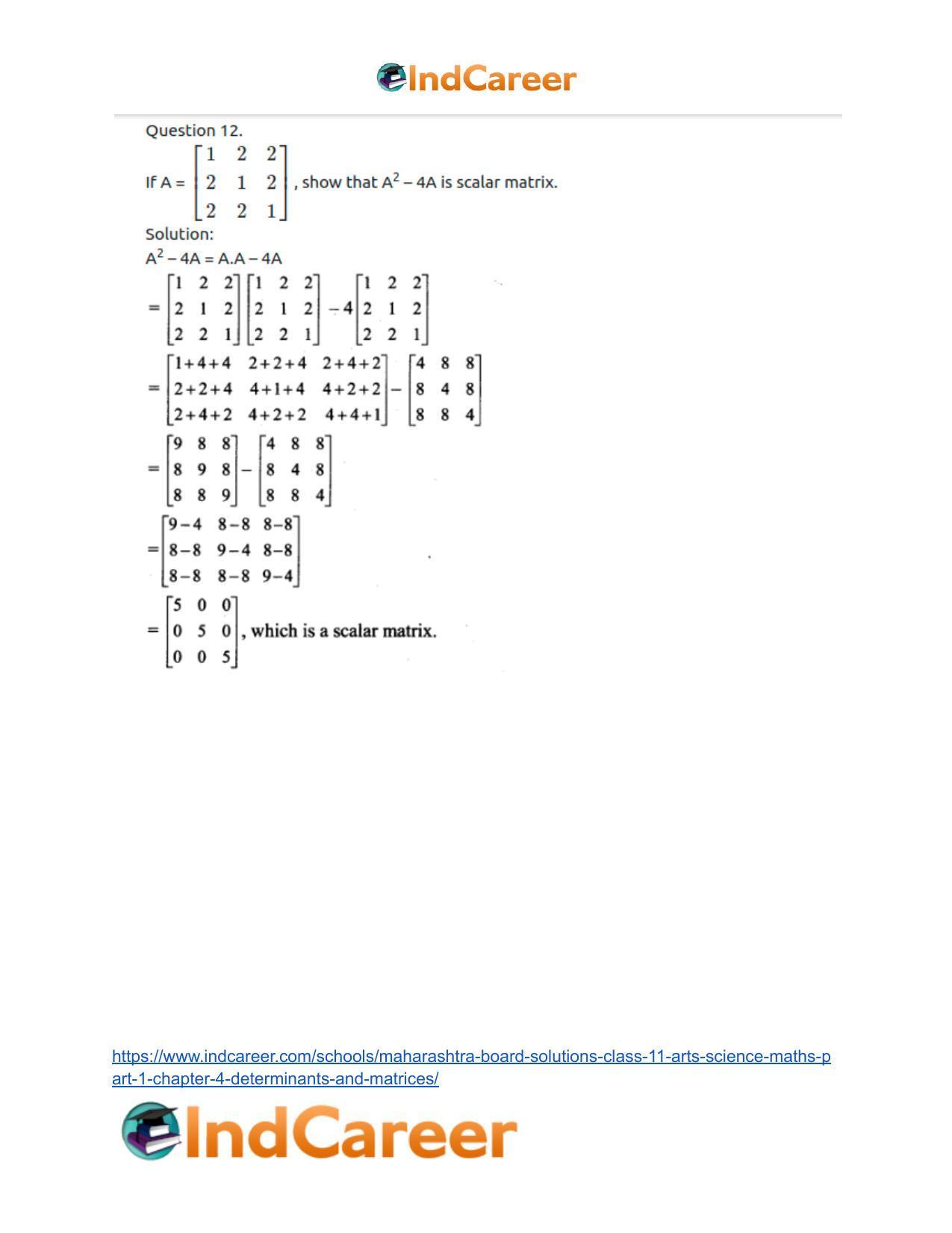 Maharashtra Board Solutions Class 11-Arts & Science Maths (Part 1): Chapter 4- Determinants and Matrices - Page 83