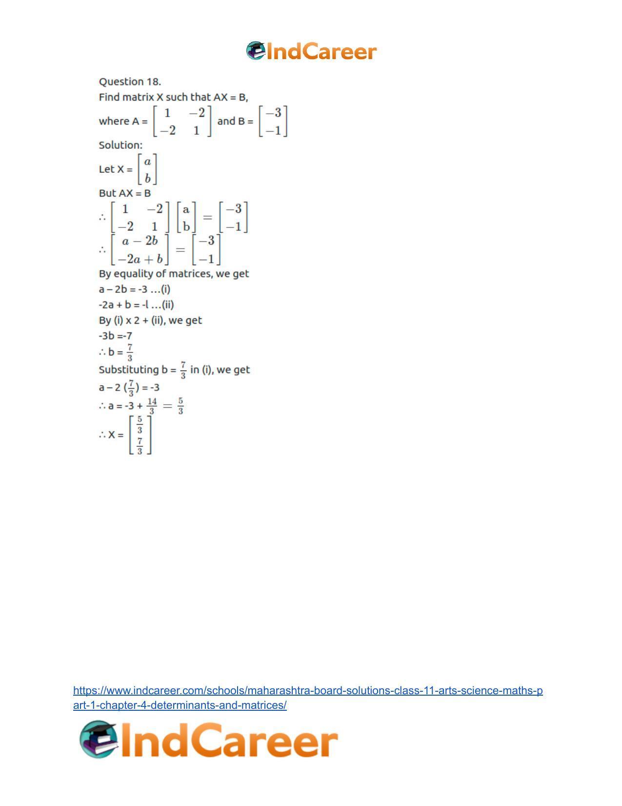 Maharashtra Board Solutions Class 11-Arts & Science Maths (Part 1): Chapter 4- Determinants and Matrices - Page 88