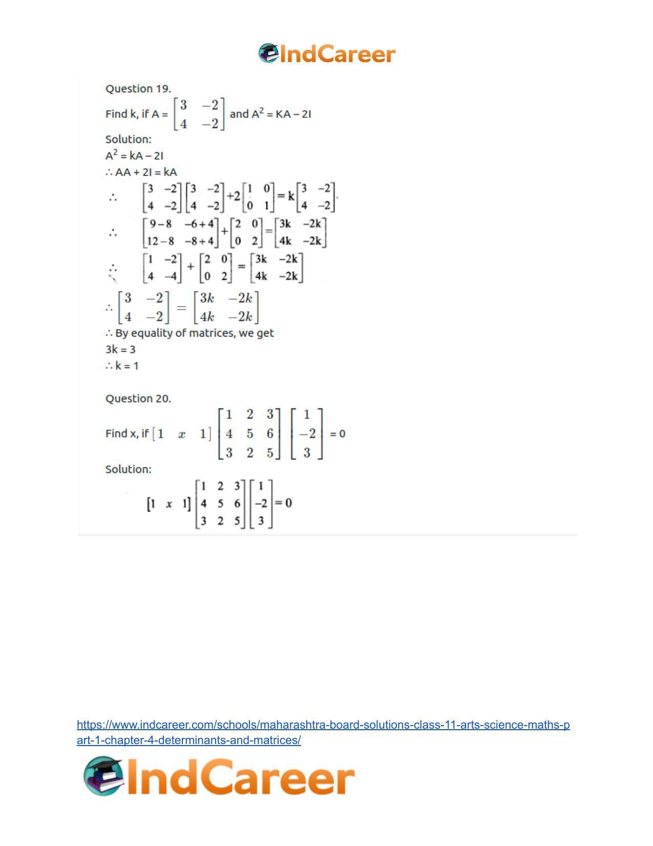 Maharashtra Board Solutions Class 11-Arts & Science Maths (Part 1): Chapter 4- Determinants and Matrices - Page 89