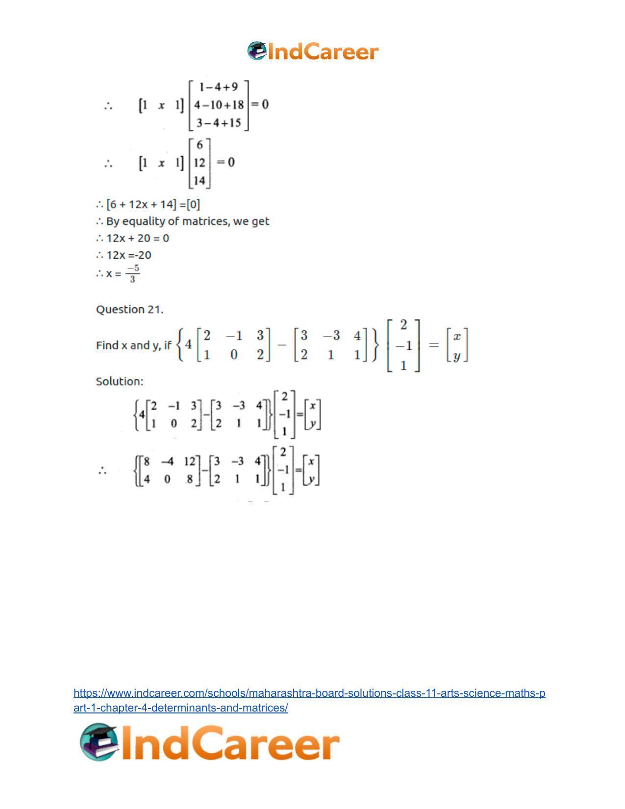 Maharashtra Board Solutions Class 11-Arts & Science Maths (Part 1): Chapter 4- Determinants and Matrices - Page 90