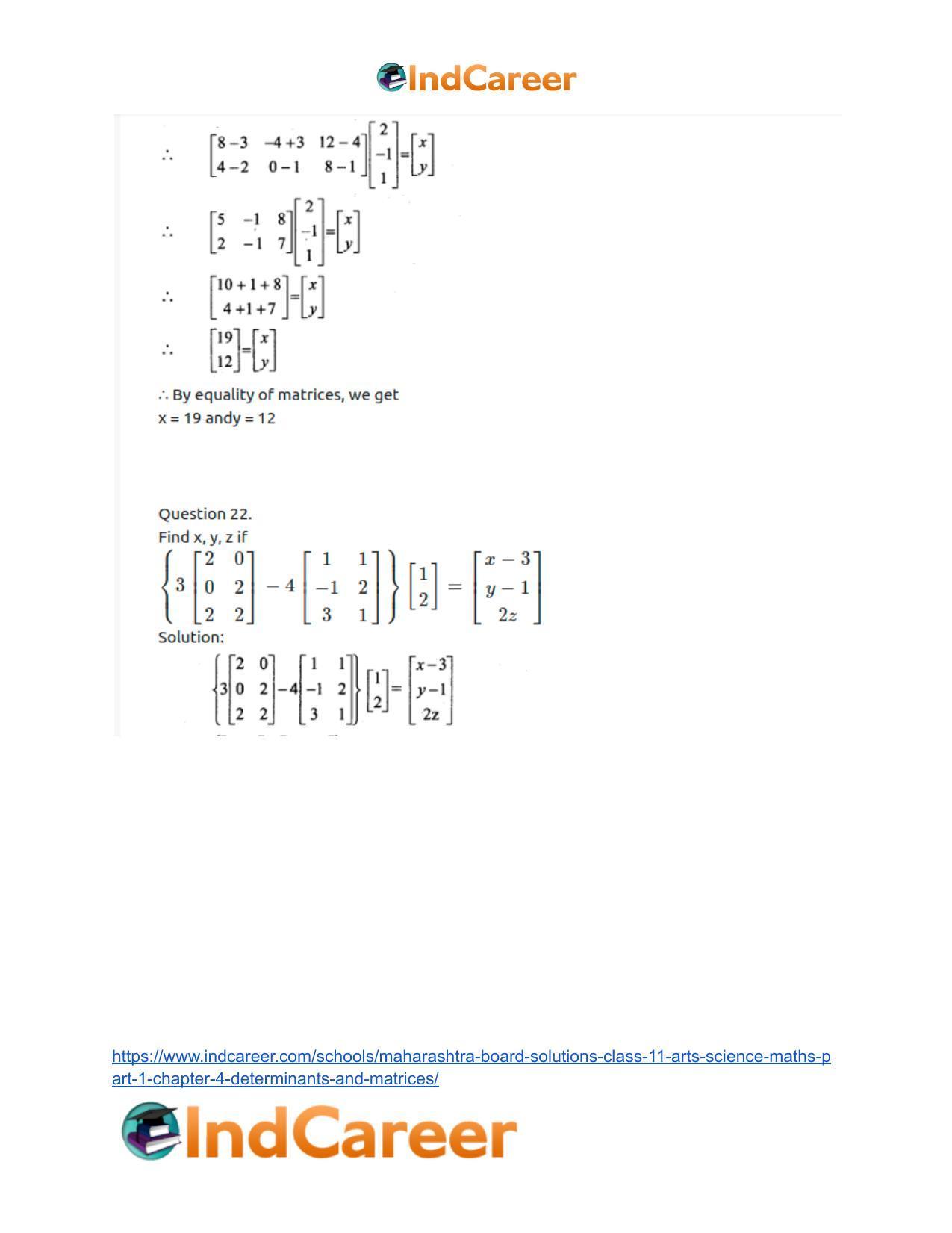 Maharashtra Board Solutions Class 11-Arts & Science Maths (Part 1): Chapter 4- Determinants and Matrices - Page 91