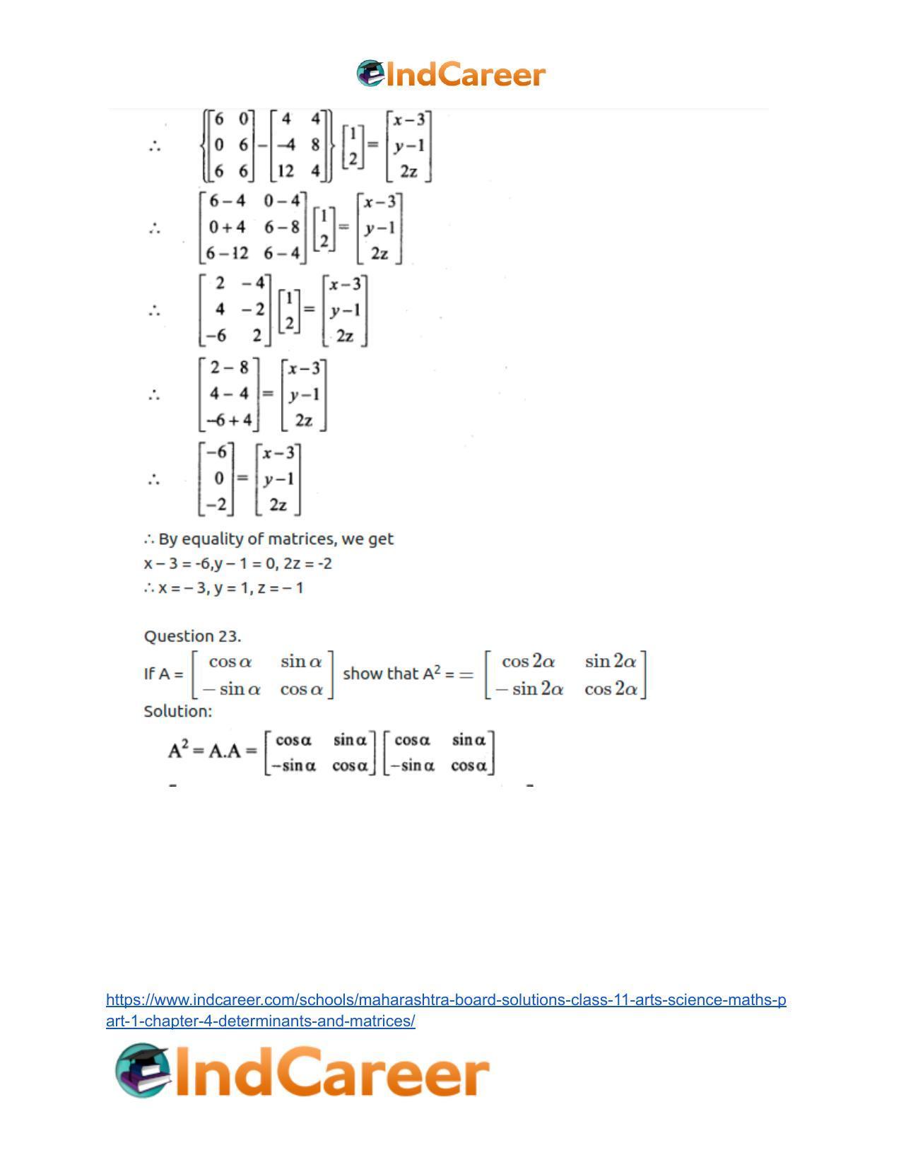 Maharashtra Board Solutions Class 11-Arts & Science Maths (Part 1): Chapter 4- Determinants and Matrices - Page 92