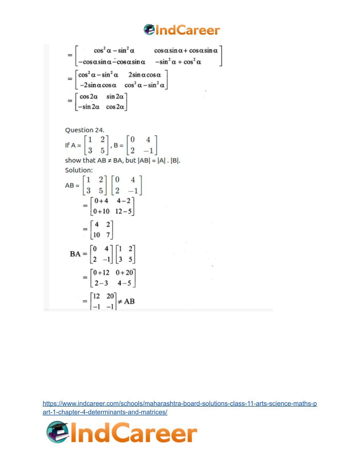 Maharashtra Board Solutions Class 11-Arts & Science Maths (Part 1): Chapter 4- Determinants and Matrices - Page 93