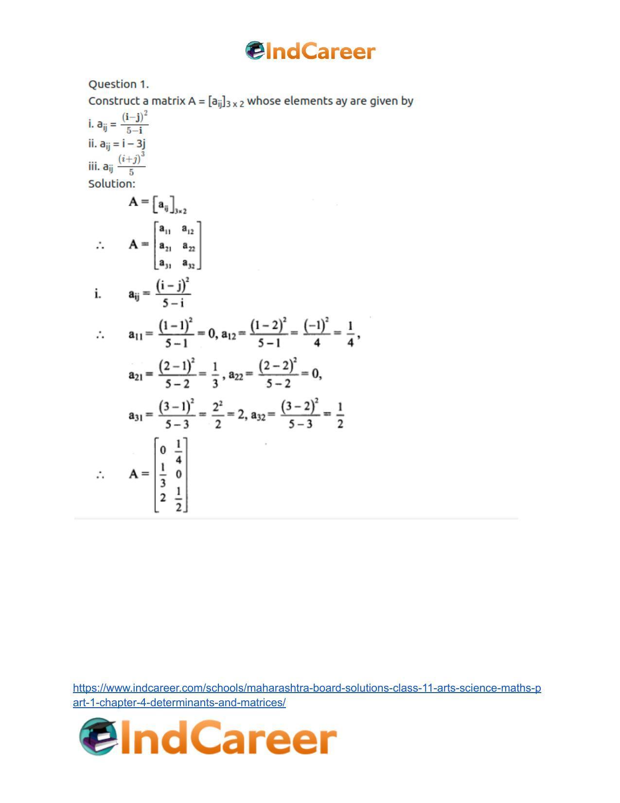 Maharashtra Board Solutions Class 11-Arts & Science Maths (Part 1): Chapter 4- Determinants and Matrices - Page 96