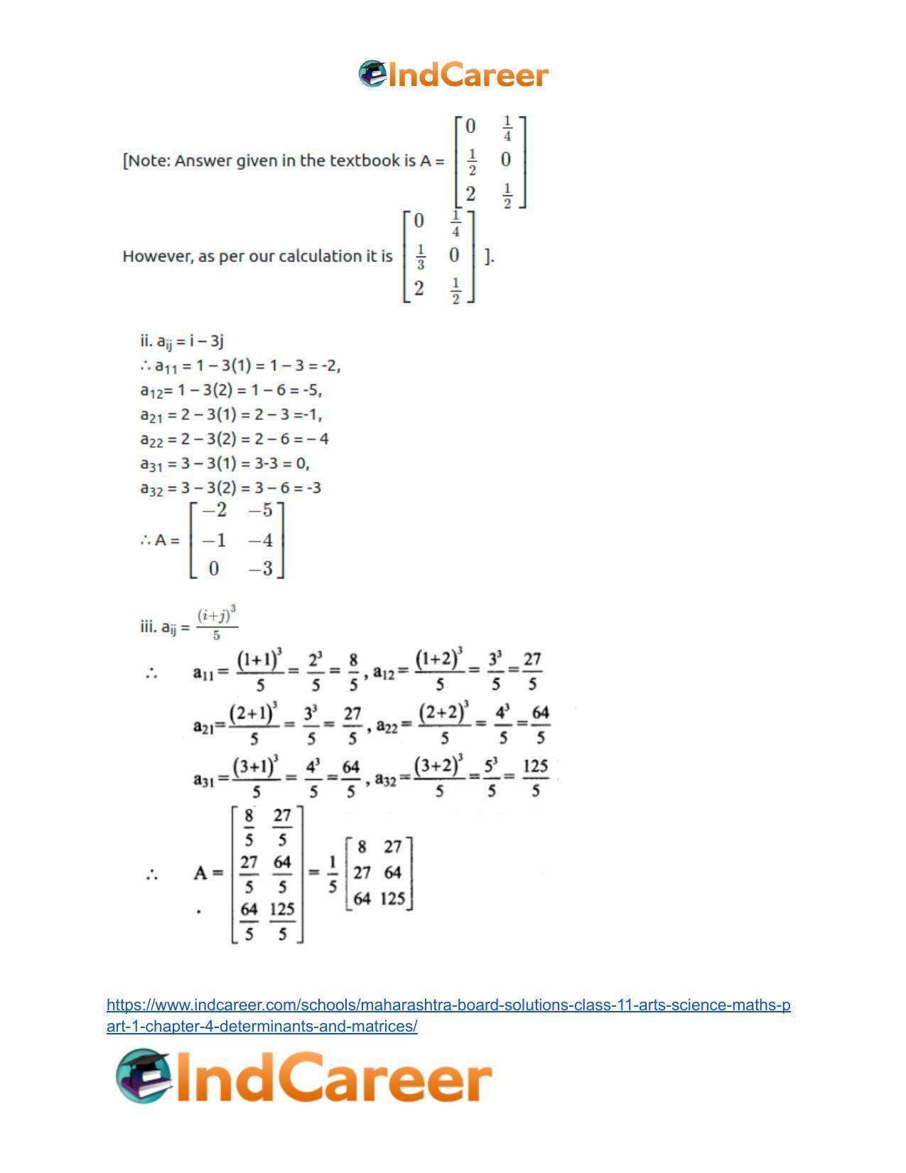 Maharashtra Board Solutions Class 11-Arts & Science Maths (Part 1): Chapter 4- Determinants and Matrices - Page 97