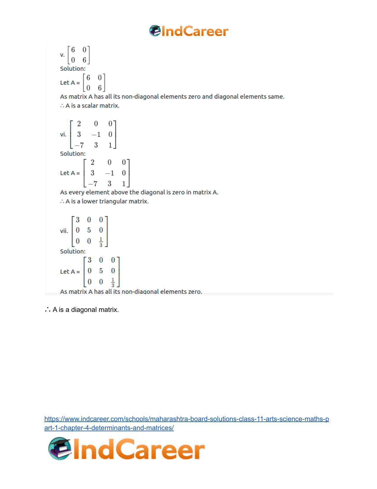 Maharashtra Board Solutions Class 11-Arts & Science Maths (Part 1): Chapter 4- Determinants and Matrices - Page 100