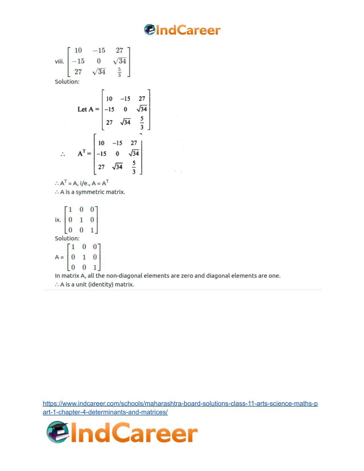 Maharashtra Board Solutions Class 11-Arts & Science Maths (Part 1): Chapter 4- Determinants and Matrices - Page 101