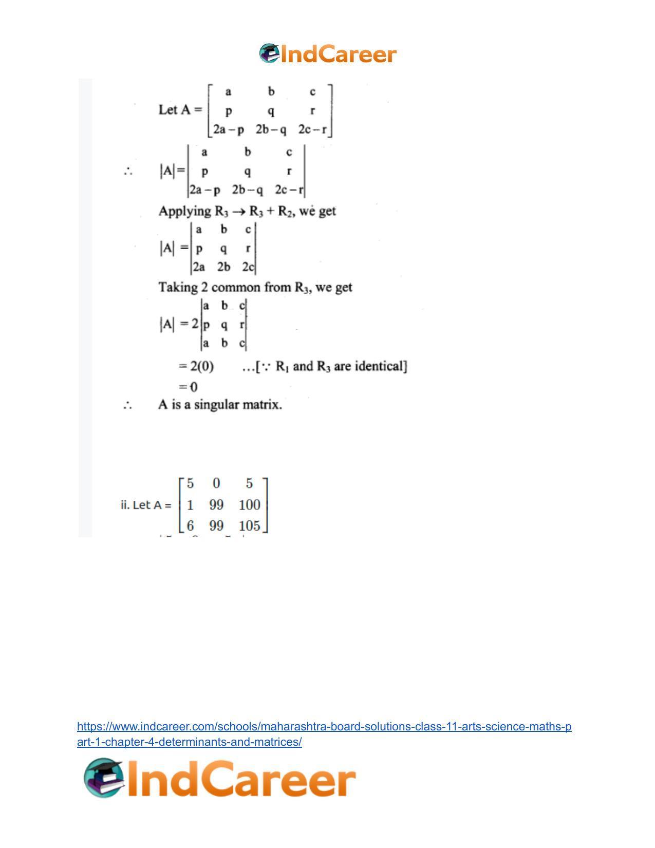 Maharashtra Board Solutions Class 11-Arts & Science Maths (Part 1): Chapter 4- Determinants and Matrices - Page 103