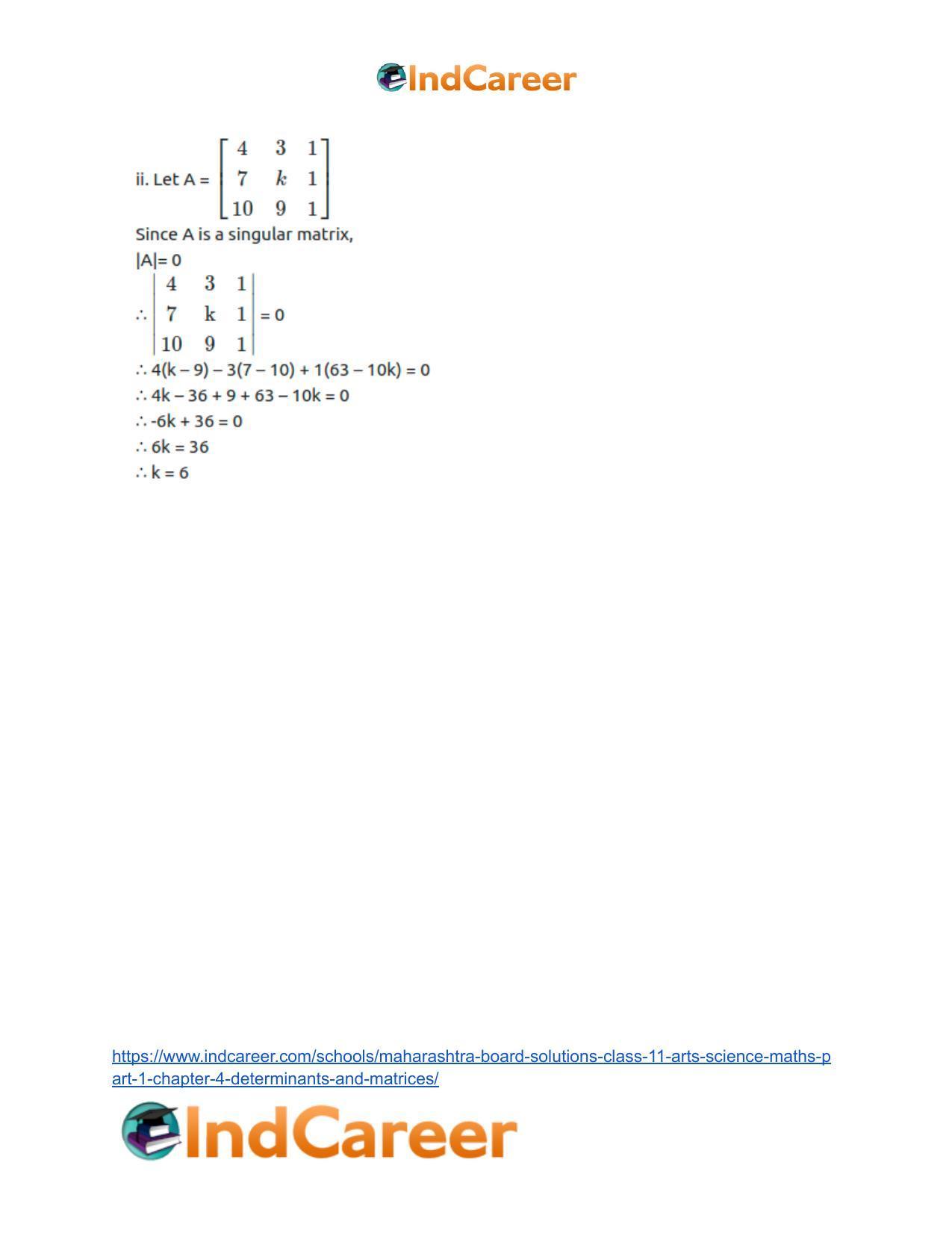 Maharashtra Board Solutions Class 11-Arts & Science Maths (Part 1): Chapter 4- Determinants and Matrices - Page 106