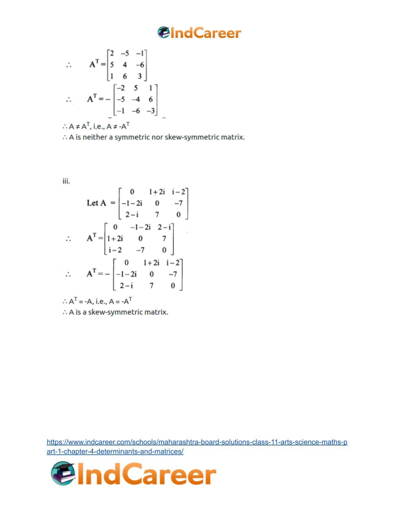 Maharashtra Board Solutions Class 11-Arts & Science Maths (Part 1): Chapter 4- Determinants and Matrices - Page 112