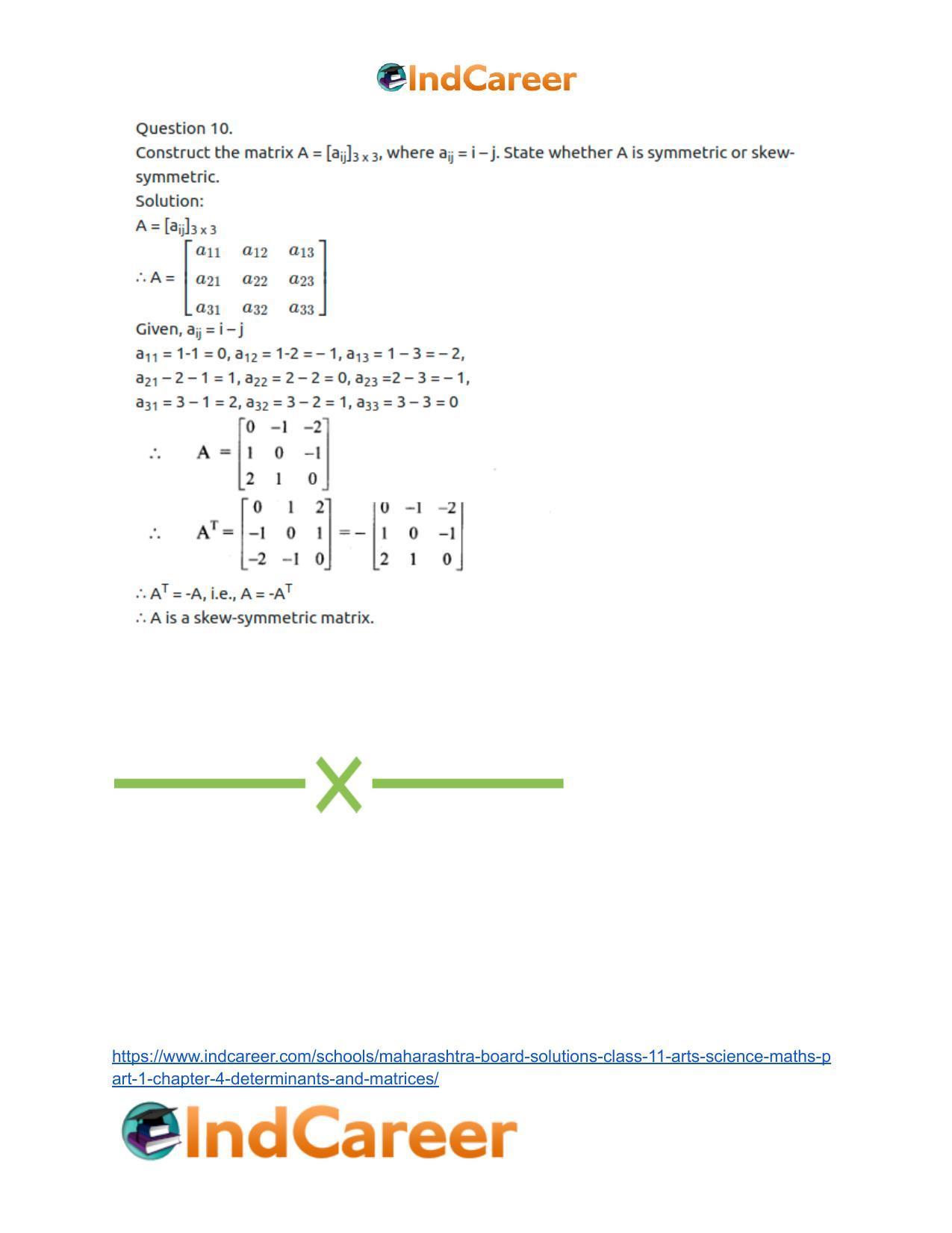 Maharashtra Board Solutions Class 11-Arts & Science Maths (Part 1): Chapter 4- Determinants and Matrices - Page 113