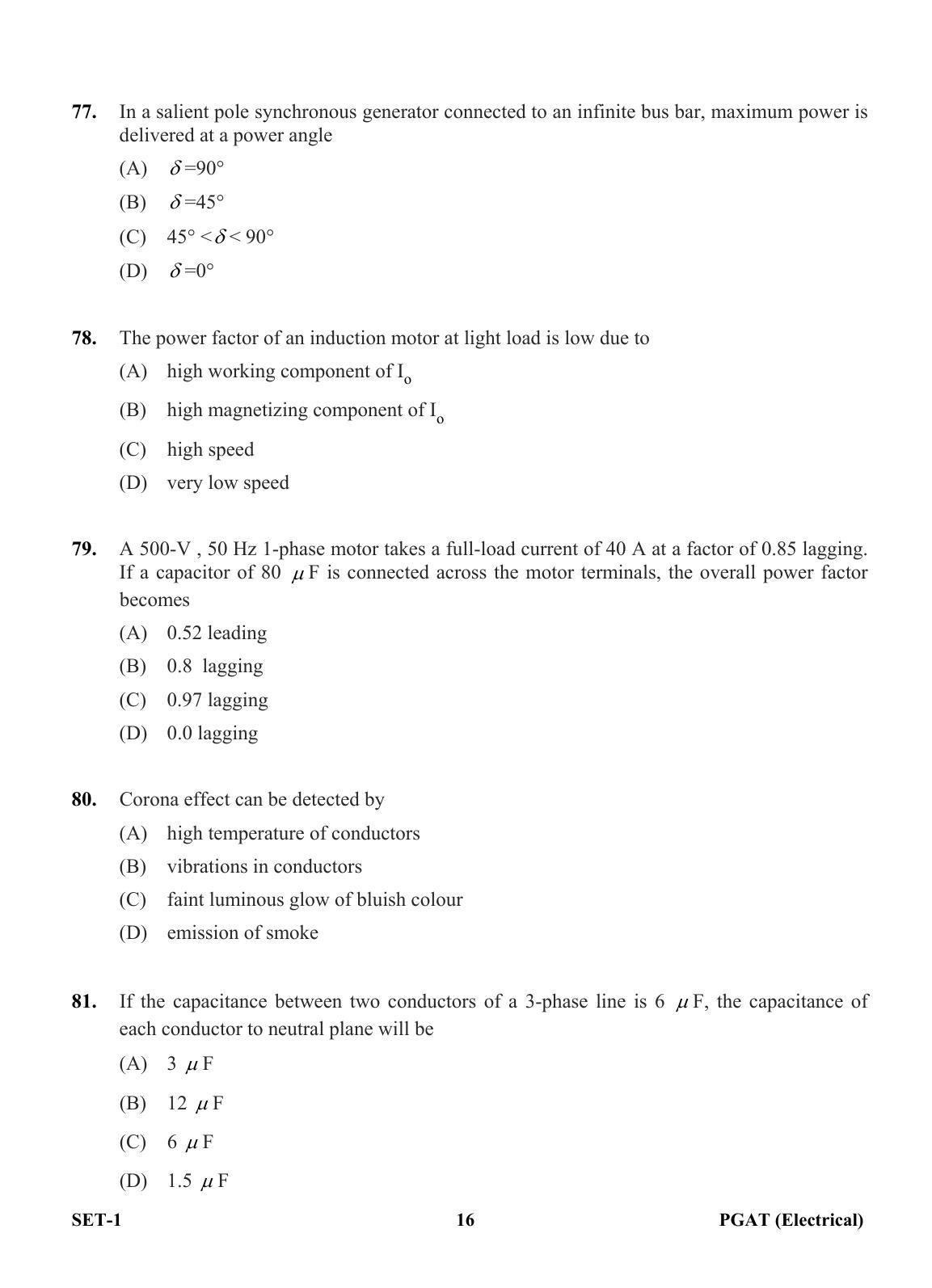 OJEE PGAT 2013 Electrical Set 1 Question Paper - Page 15
