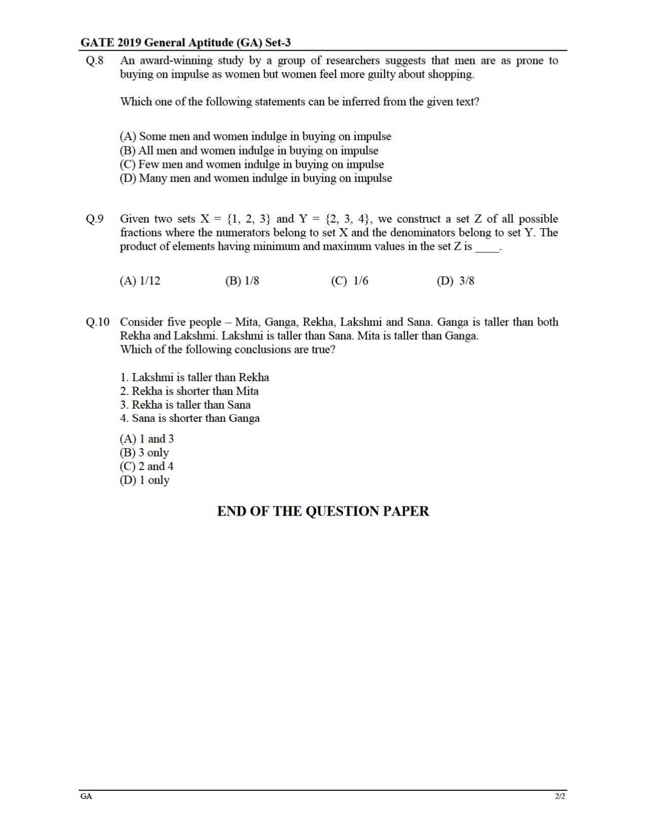 GATE 2019 Electrical Engineering (EE) Question Paper - Page 2