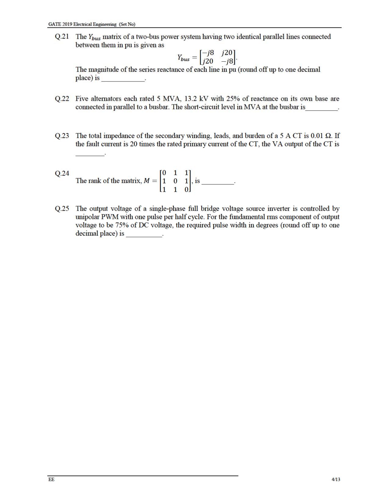GATE 2019 Electrical Engineering (EE) Question Paper - Page 6