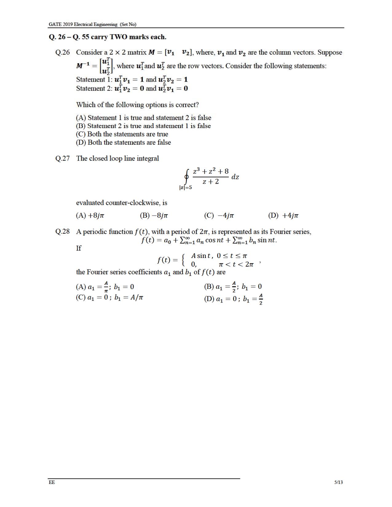 GATE 2019 Electrical Engineering (EE) Question Paper - Page 7