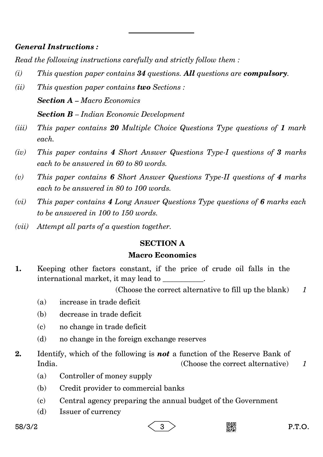 CBSE Class 12 58-3-2 Economics 2023 Question Paper - Page 3