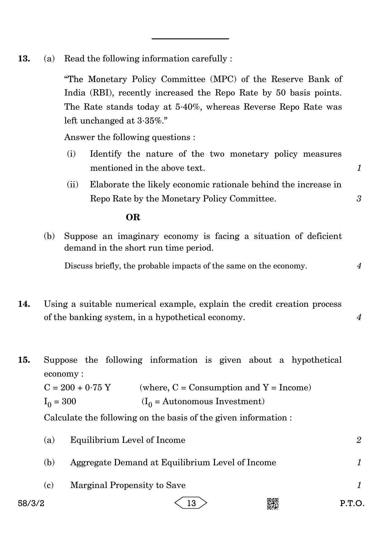 CBSE Class 12 58-3-2 Economics 2023 Question Paper - Page 13