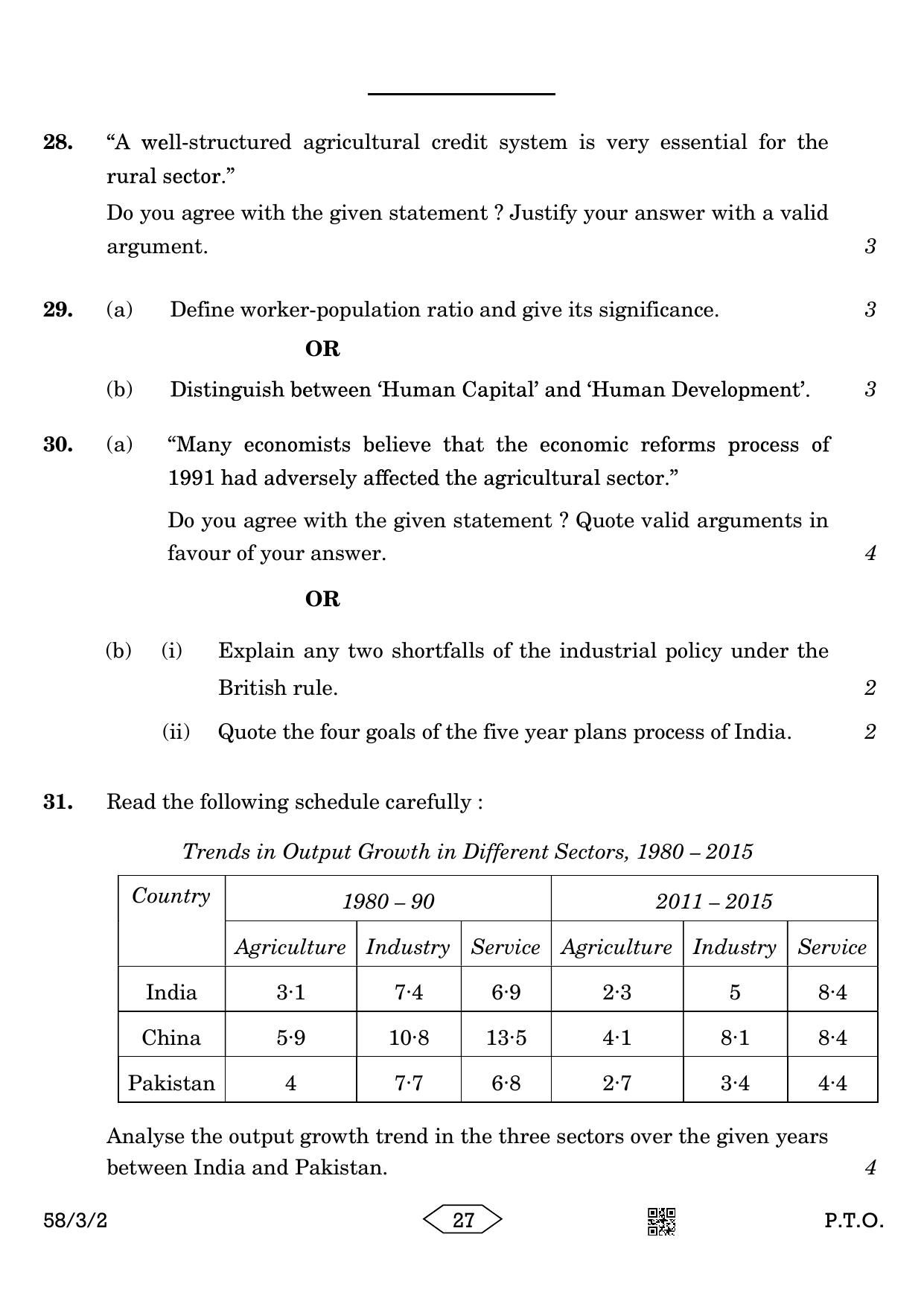 CBSE Class 12 58-3-2 Economics 2023 Question Paper - Page 27
