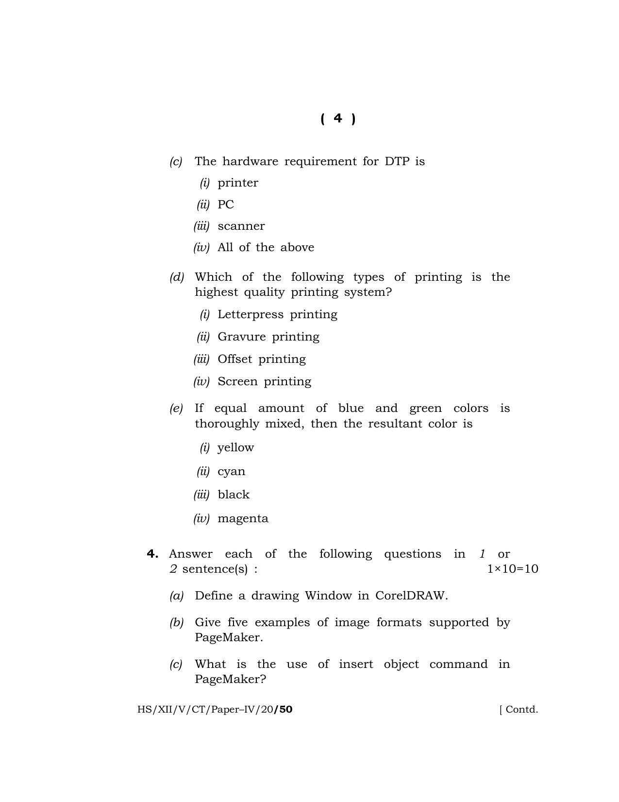Meghalaya Board (MBOSE) Class 12 COMPUTER TECHNIQUE ( Vocational Stream ) 2020 Question Paper - Page 4