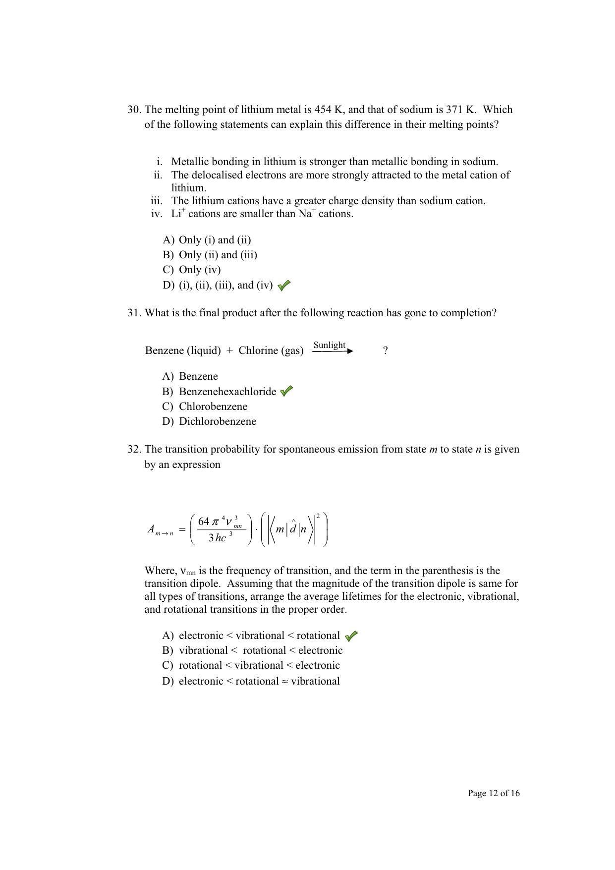 TIFR GS 2012 Chemistry X Question Paper - Page 13