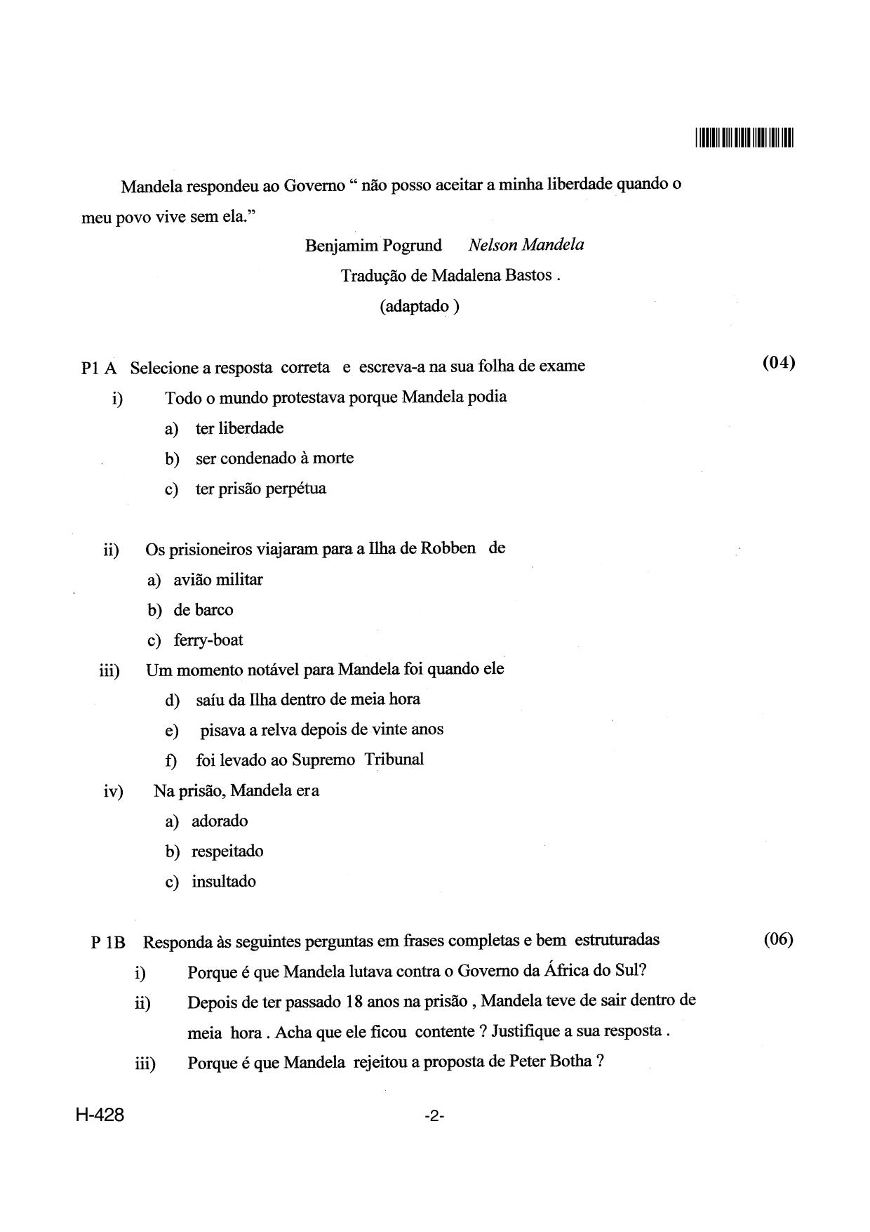 Goa Board Class 12 Portuguese II 428 New Pattern (March 2018) Question Paper - Page 2