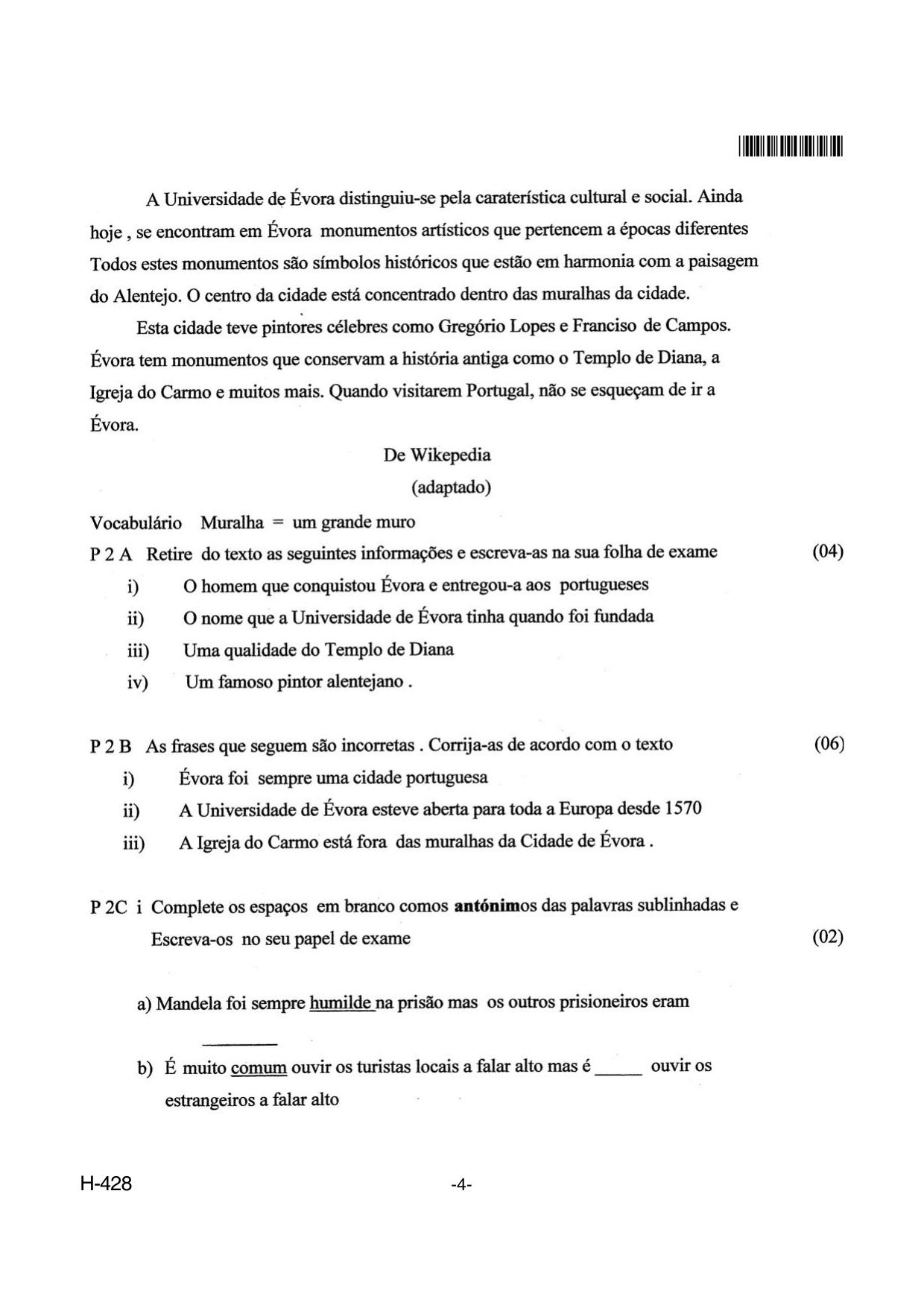Goa Board Class 12 Portuguese II 428 New Pattern (March 2018) Question Paper - Page 4