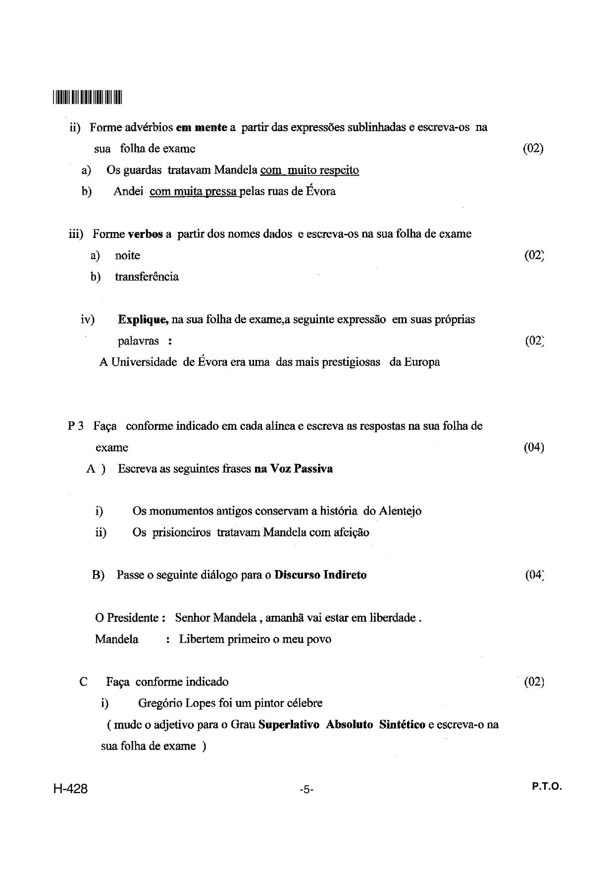 Goa Board Class 12 Portuguese II 428 New Pattern (March 2018) Question Paper - Page 5