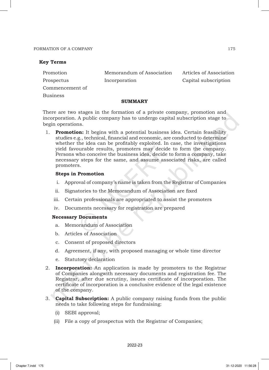 NCERT Book for Class 11 Business Studies Chapter 7 Formation of a Company - Page 19