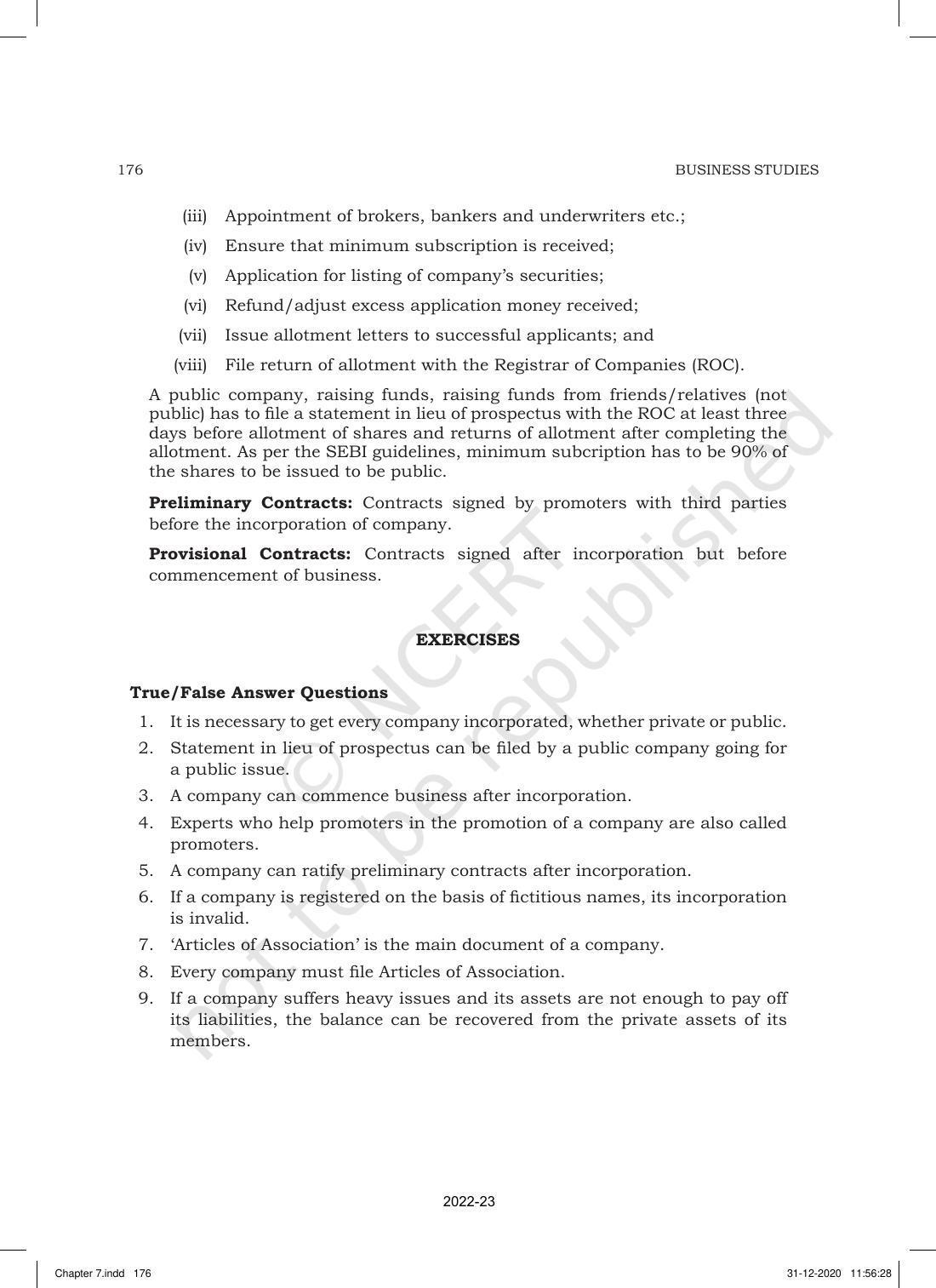 NCERT Book for Class 11 Business Studies Chapter 7 Formation of a Company - Page 20