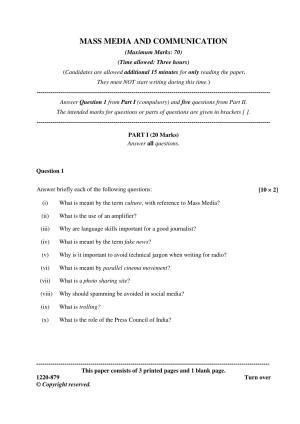 ISC Class 12 2020 Mass Media & Communication Question Paper