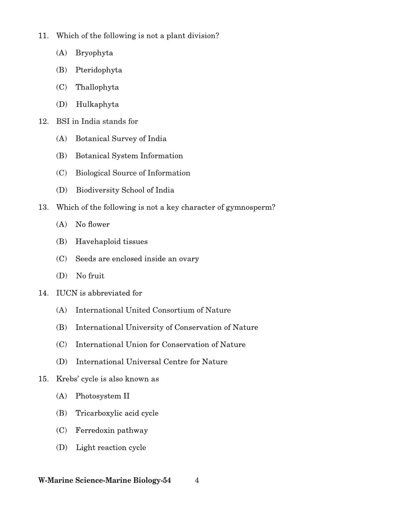 Odisha CPET 2022 MARINE BIOLOGY Question Paper - Page 4