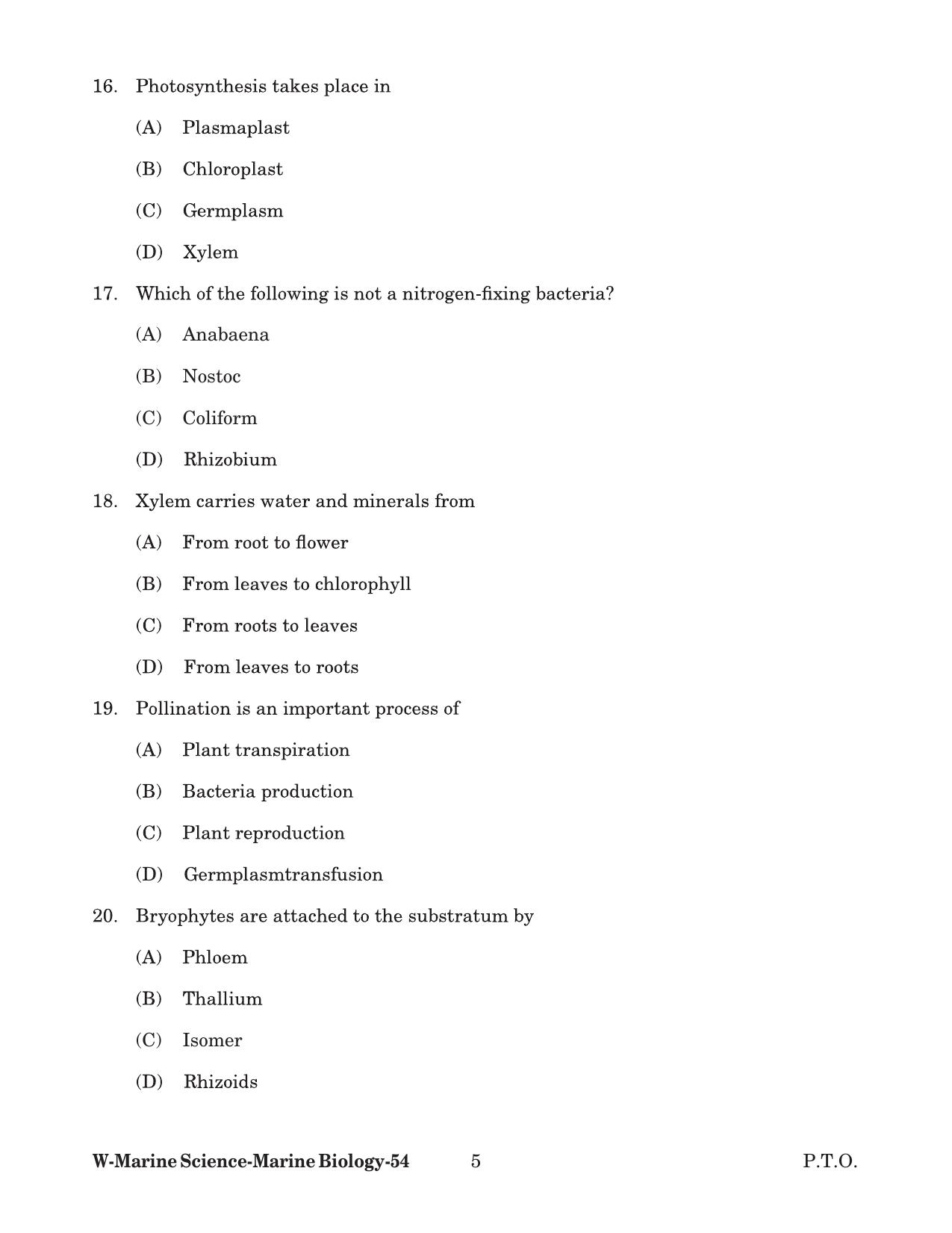 Odisha CPET 2022 MARINE BIOLOGY Question Paper - Page 5