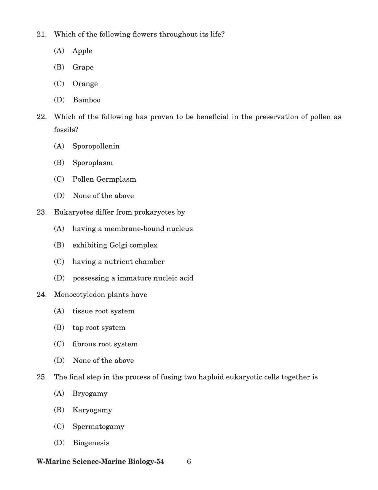 Odisha CPET 2022 MARINE BIOLOGY Question Paper - Page 6