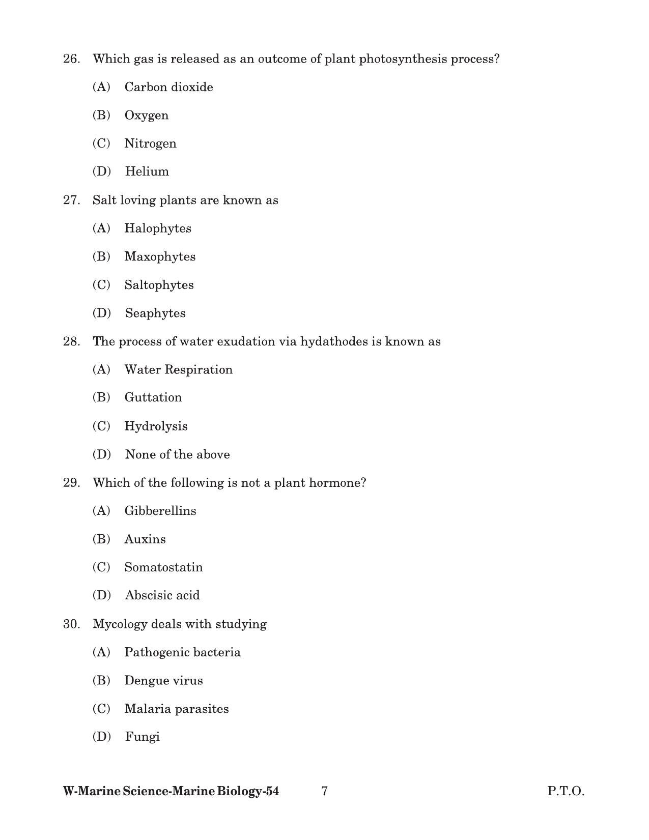 Odisha CPET 2022 MARINE BIOLOGY Question Paper - Page 7
