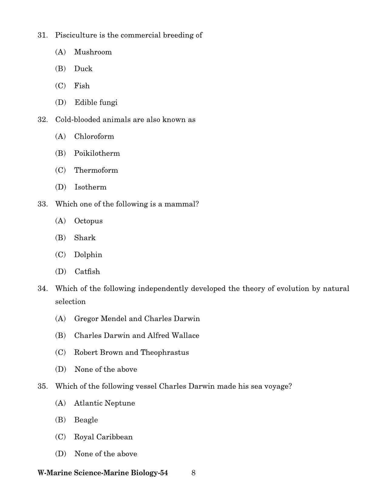 Odisha CPET 2022 MARINE BIOLOGY Question Paper - Page 8