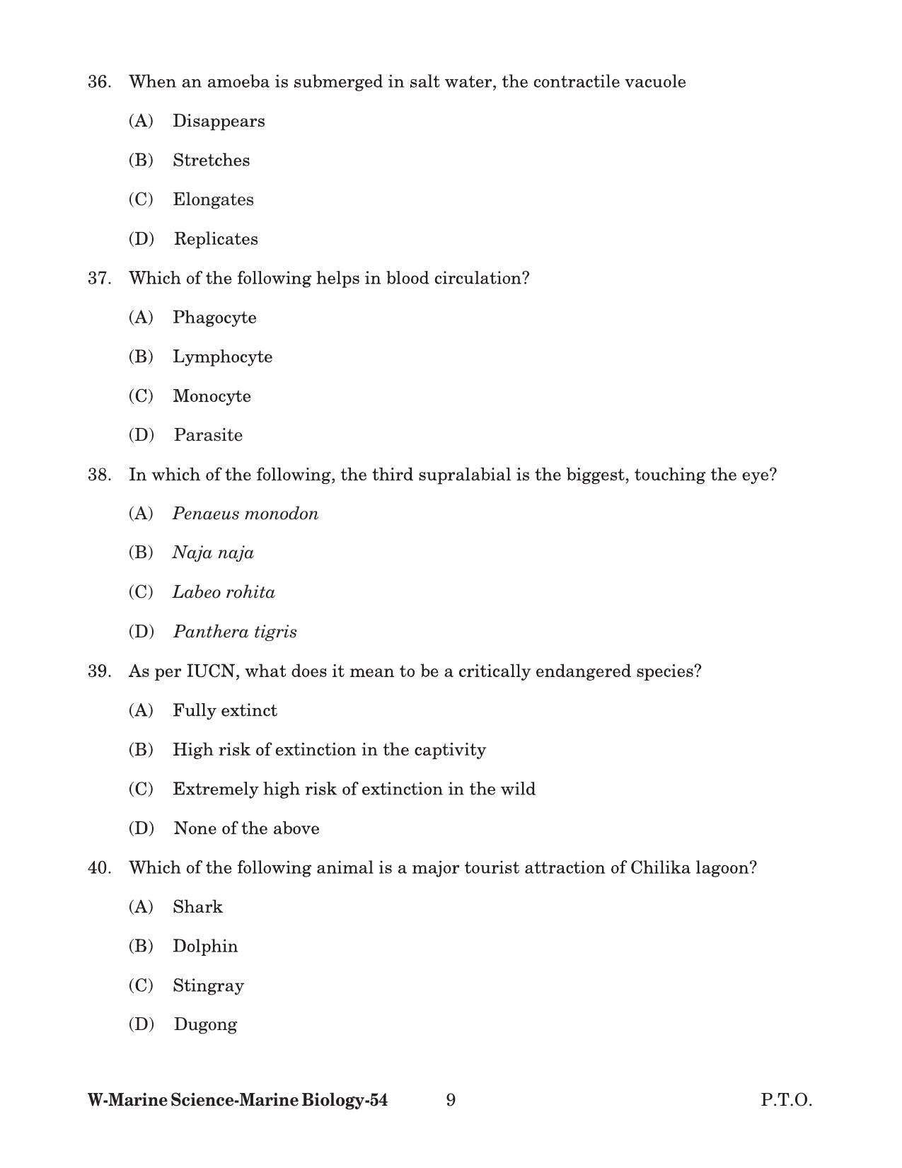 Odisha CPET 2022 MARINE BIOLOGY Question Paper - Page 9