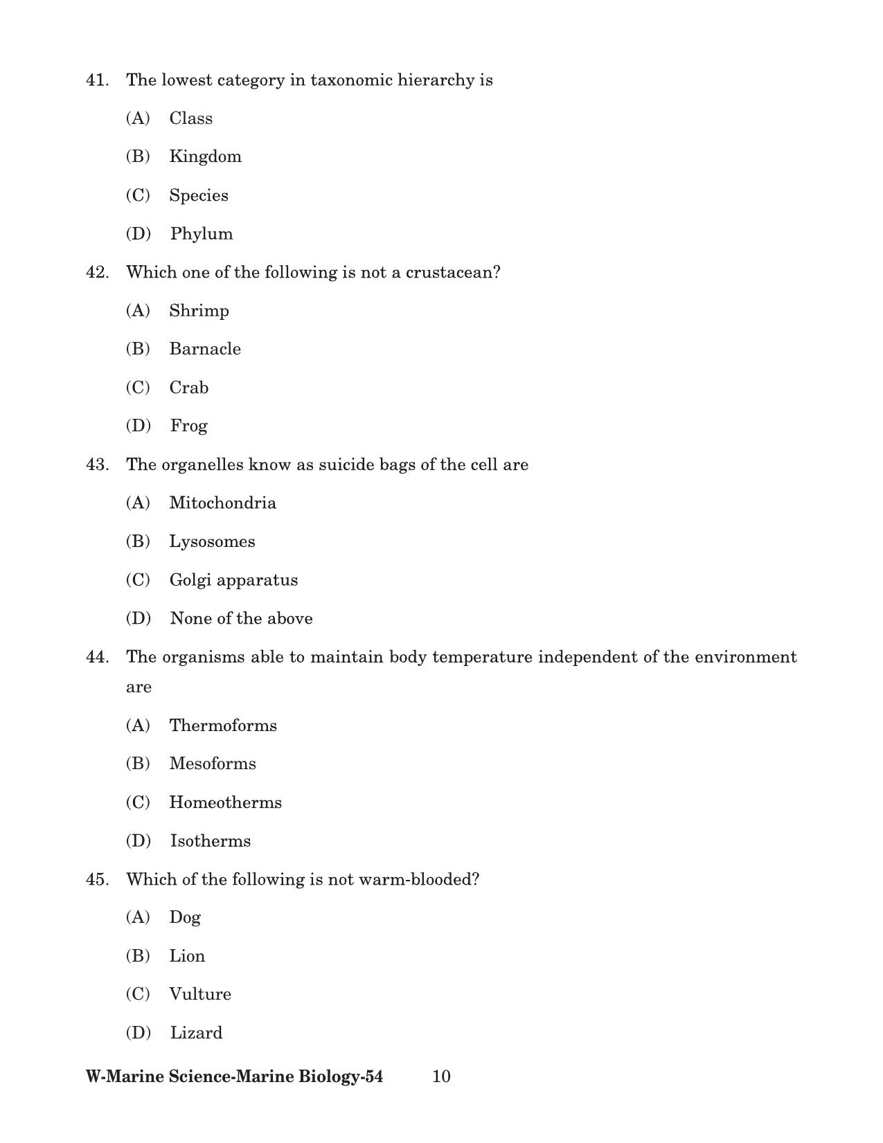 Odisha CPET 2022 MARINE BIOLOGY Question Paper - Page 10