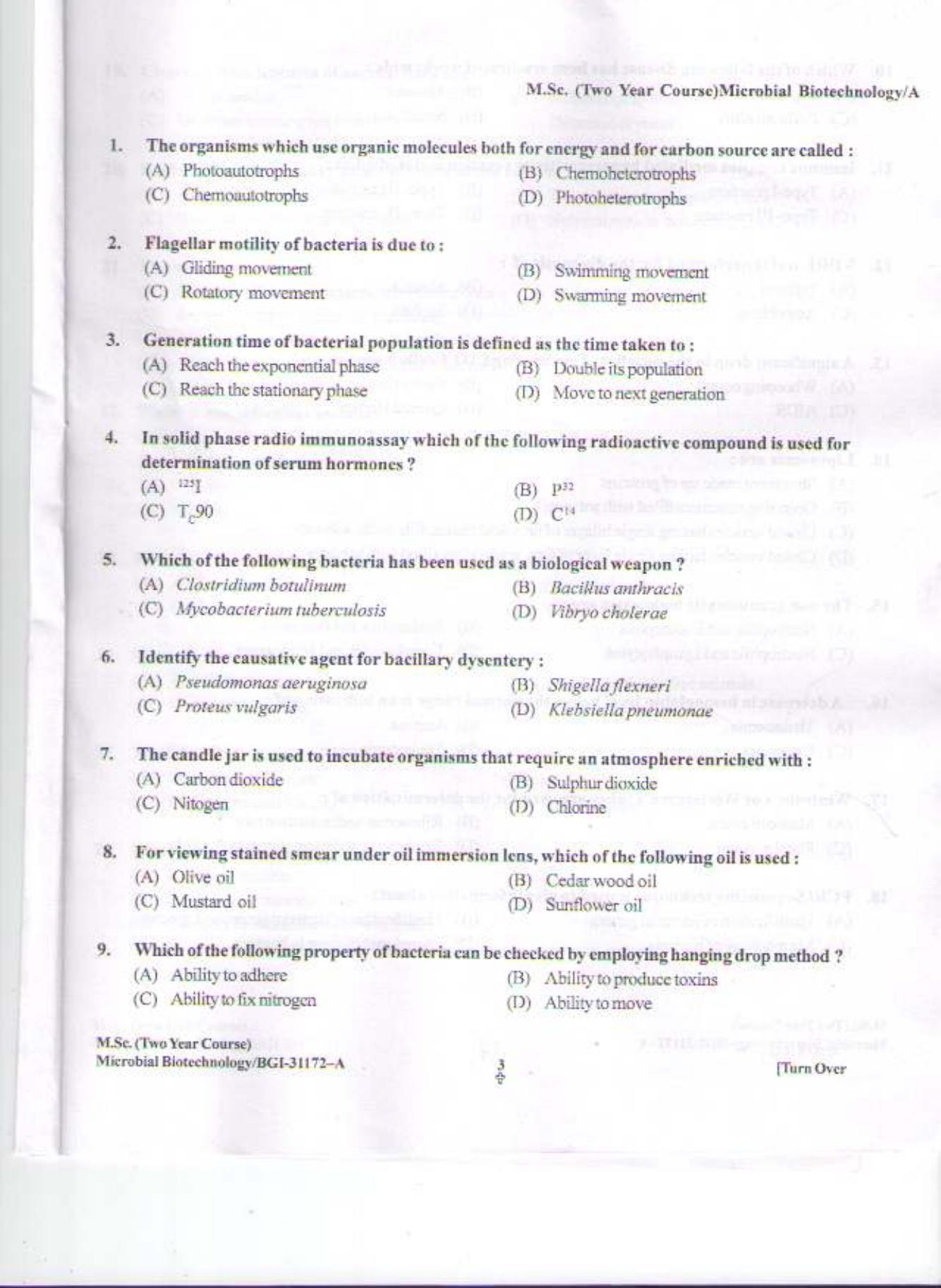 PU CET PG 2015: MSc (2yr)(Microbial Bio. Tec) Question Paper - Page 2