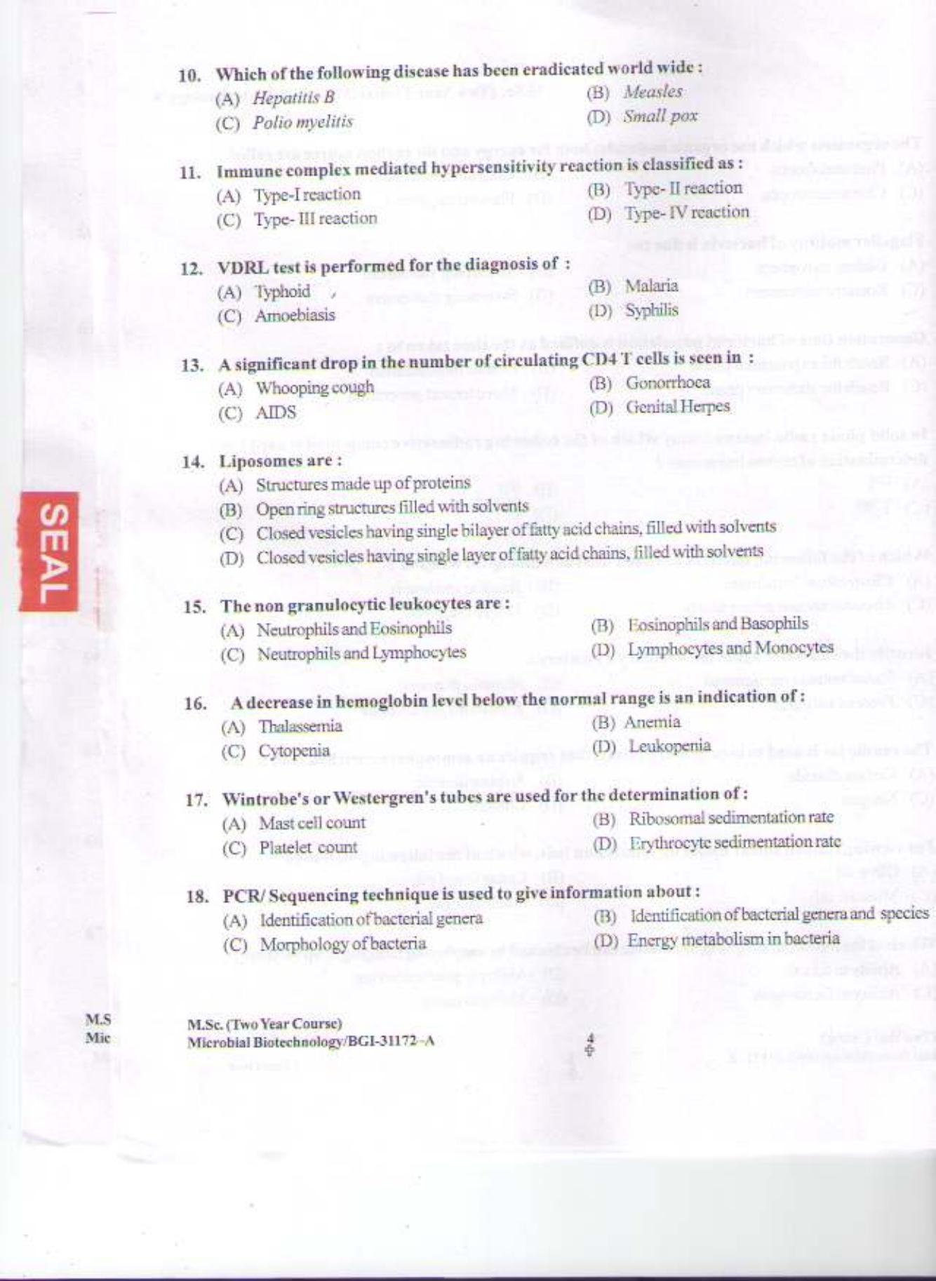 PU CET PG 2015: MSc (2yr)(Microbial Bio. Tec) Question Paper - Page 3