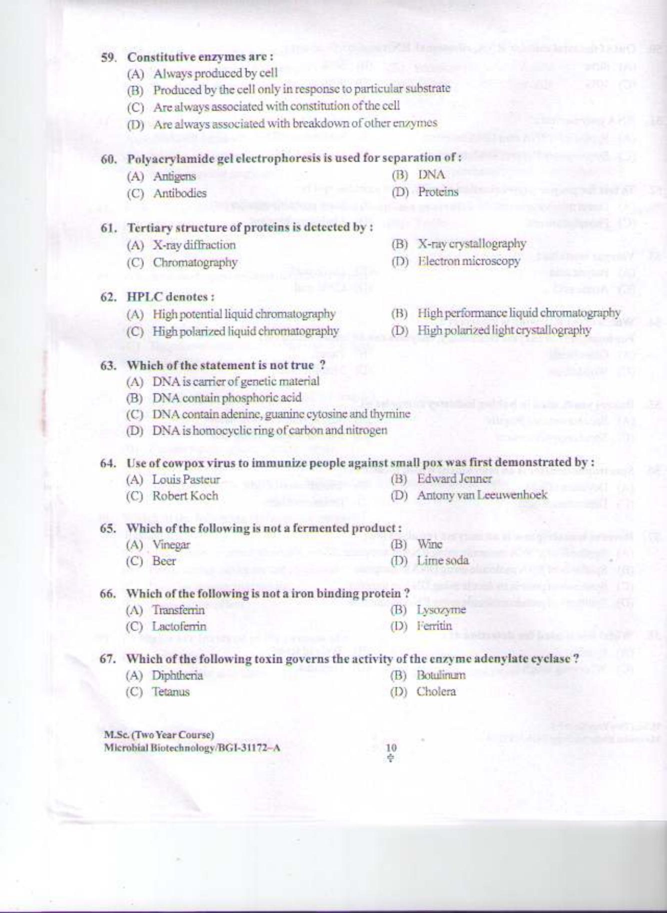 PU CET PG 2015: MSc (2yr)(Microbial Bio. Tec) Question Paper - Page 9